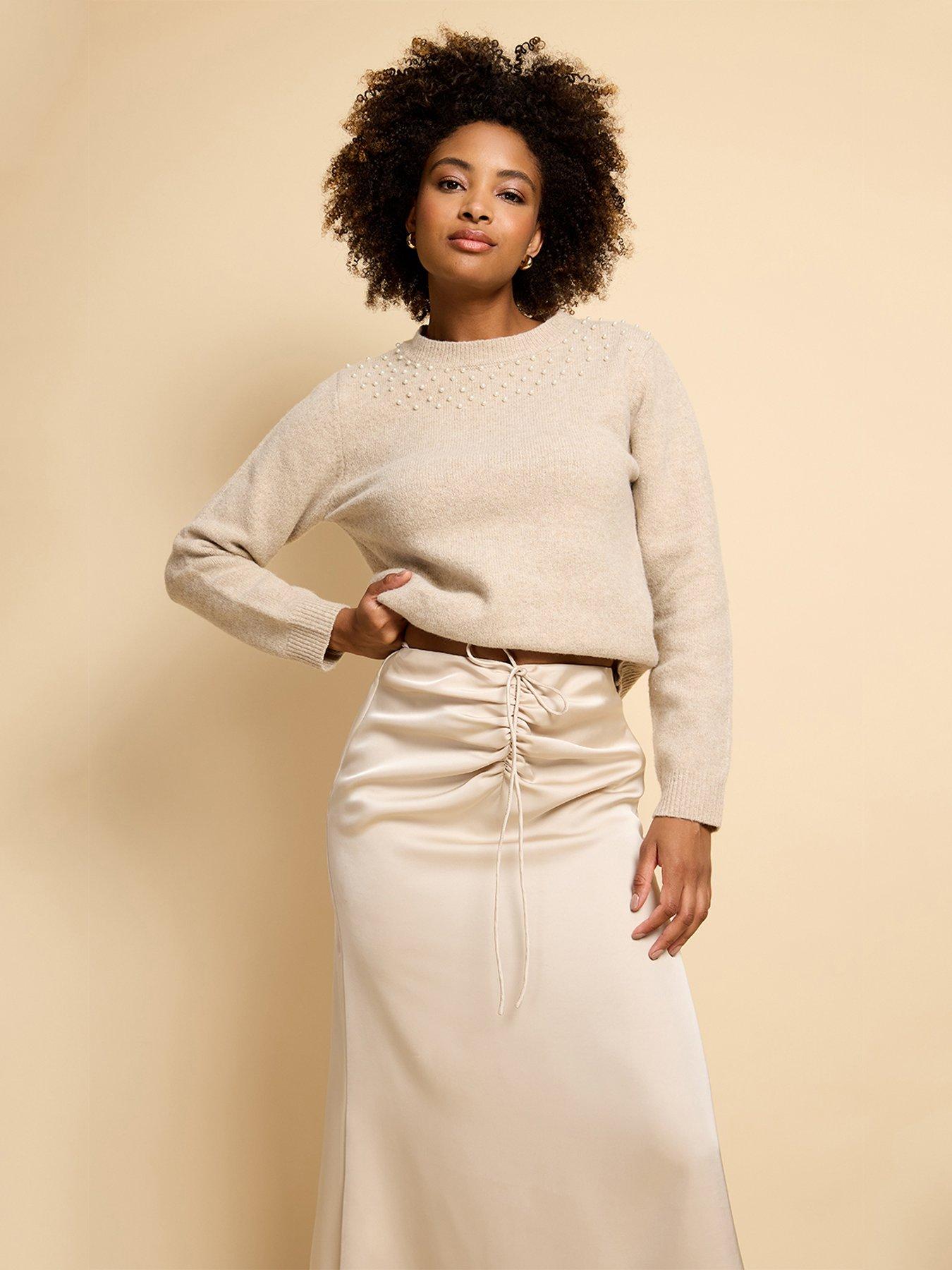 Image 3 of 5 of Little Mistress Gathered Detail Satin Midaxi Skirt - Champagne