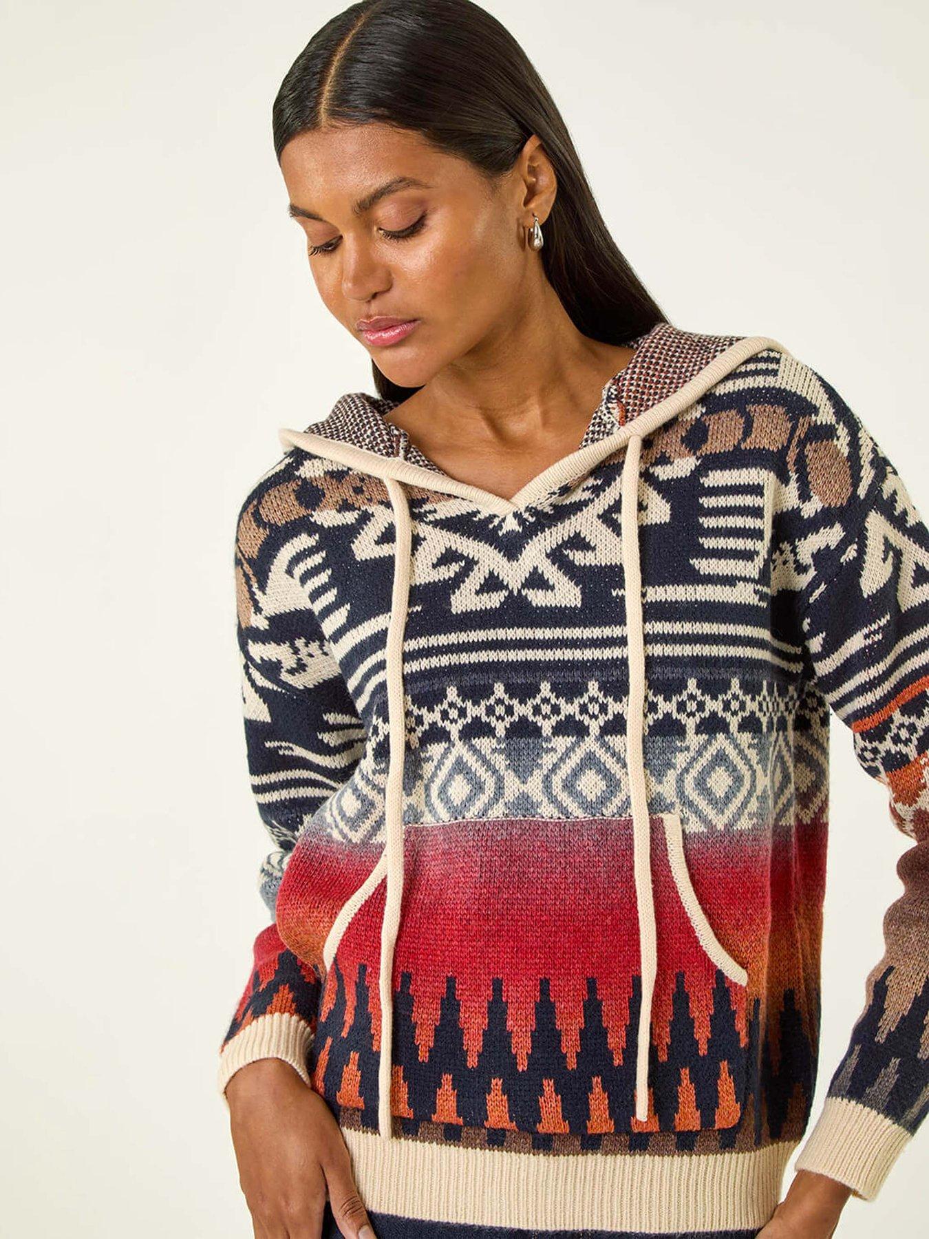 Image 1 of 5 of Roman Jacquard Hooded Knit - Navy