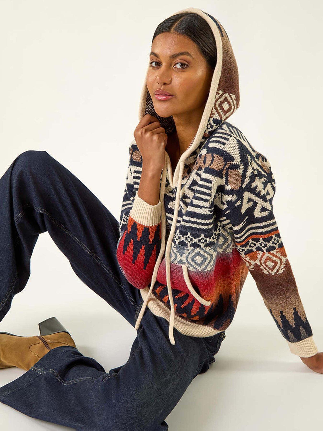 Image 4 of 5 of Roman Jacquard Hooded Knit - Navy