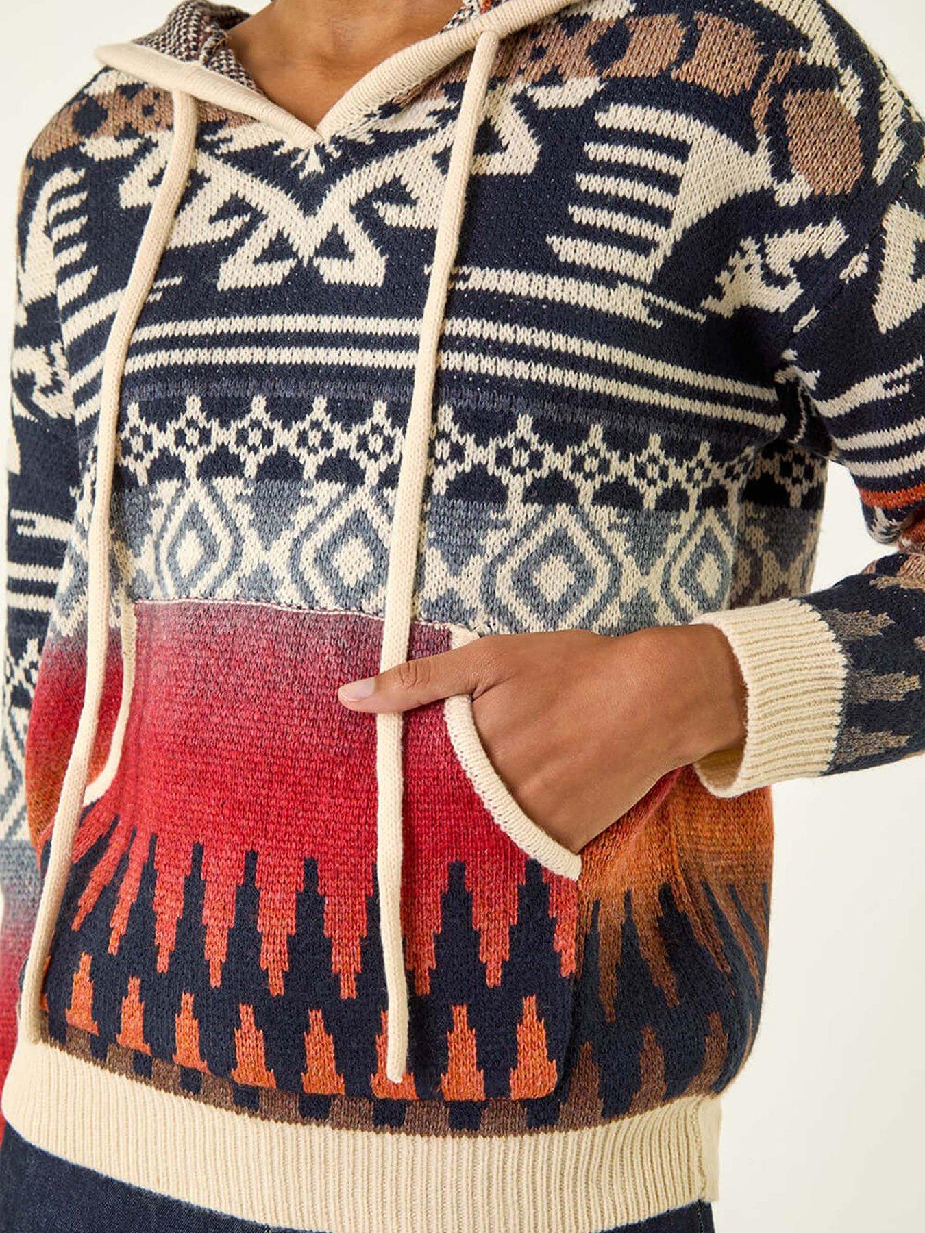 Image 5 of 5 of Roman Jacquard Hooded Knit - Navy