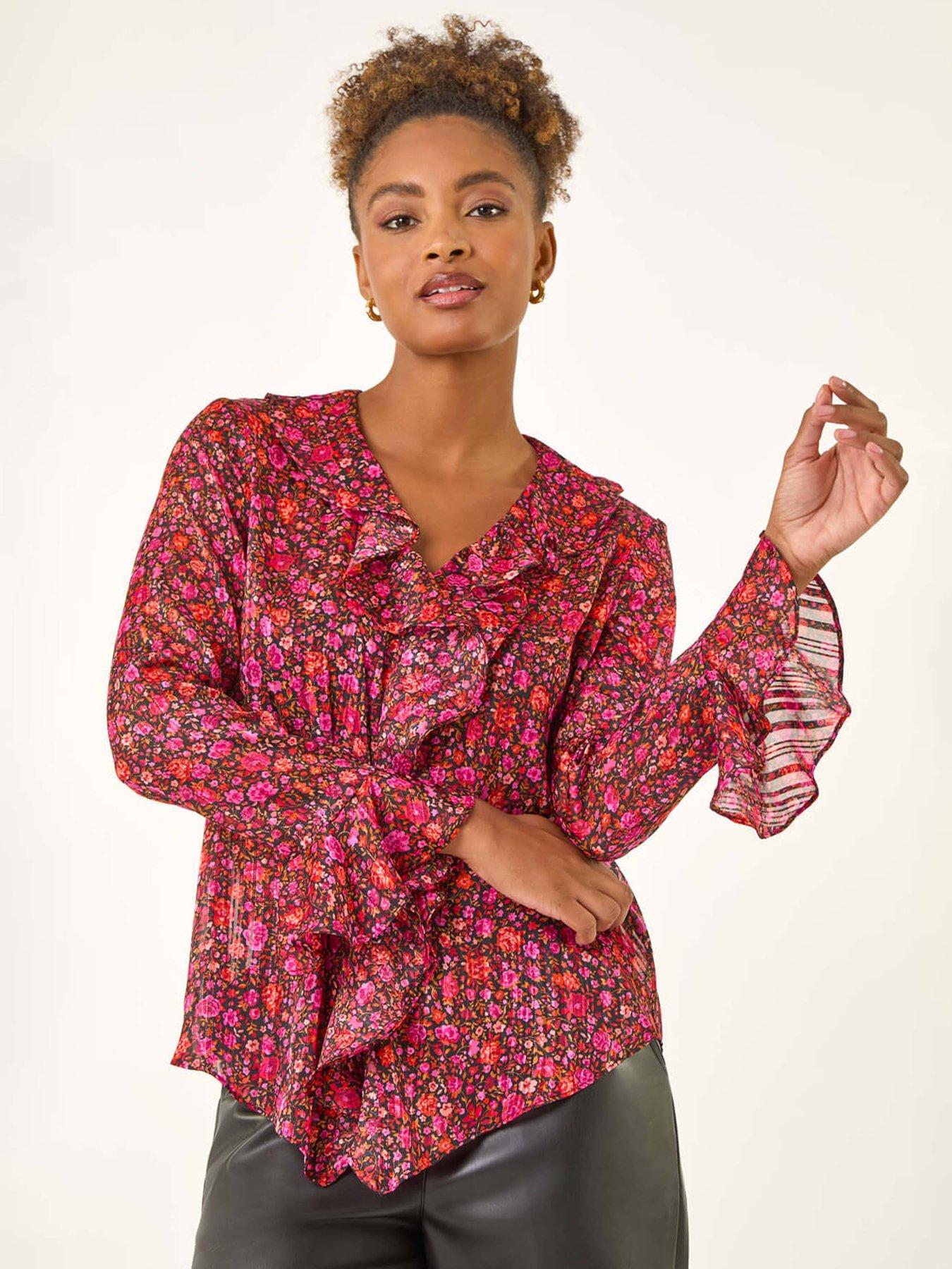 undefined Floral Frill Metallic Blouse - Pink
