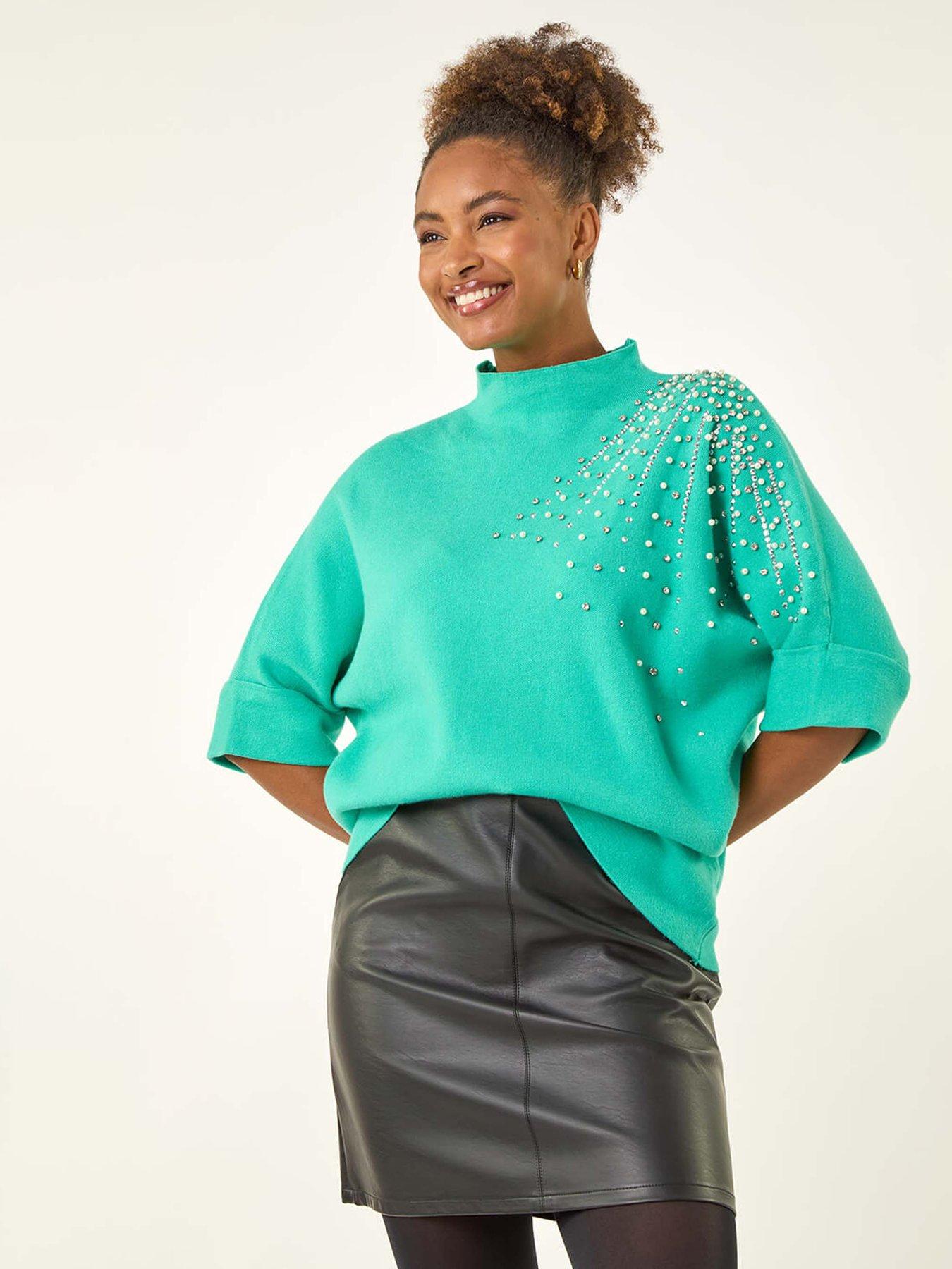 Roman Shimmer Shoulder Knit Jumper - Green
