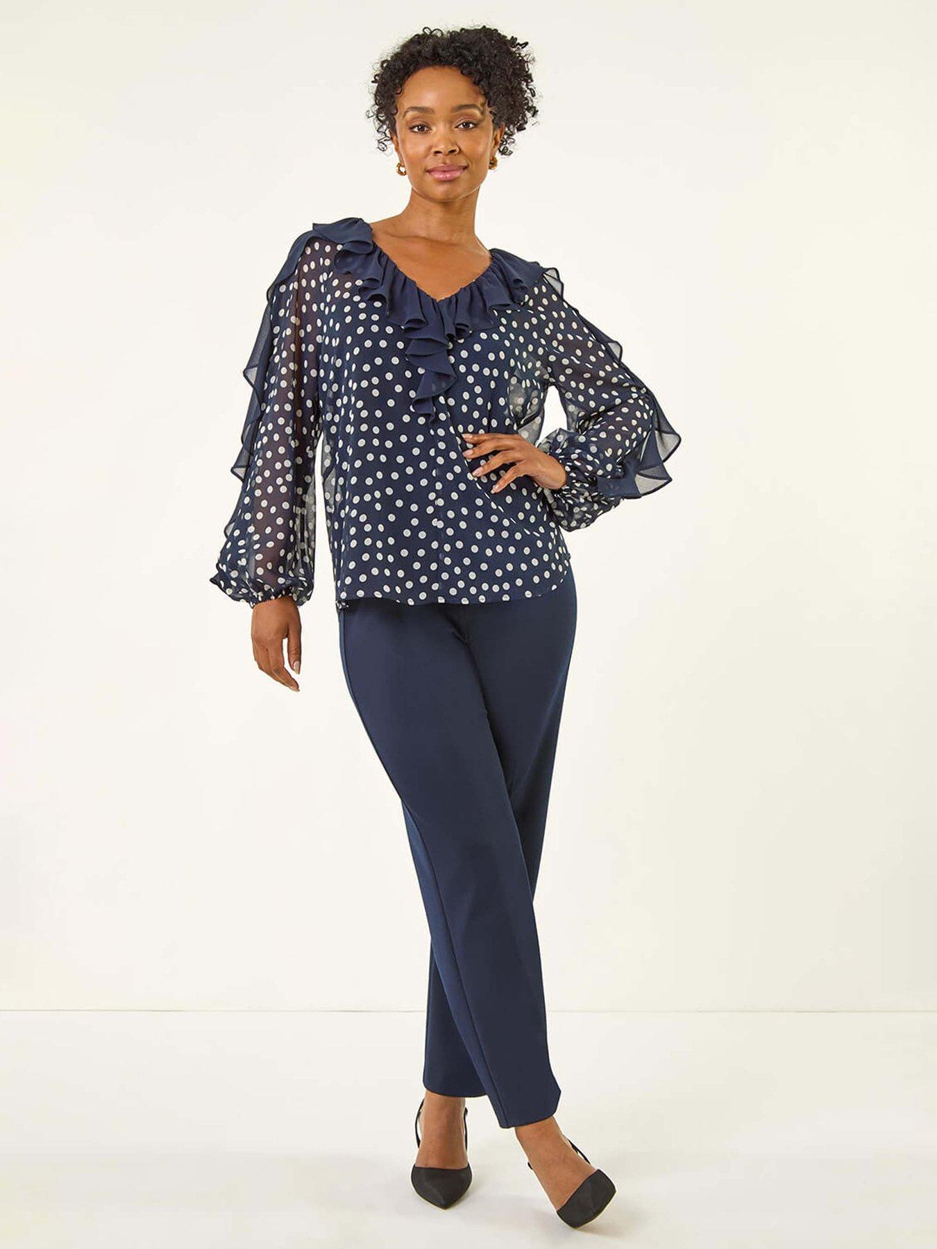 Image 3 of 5 of Roman Petite Spot Print Frill Top - Navy