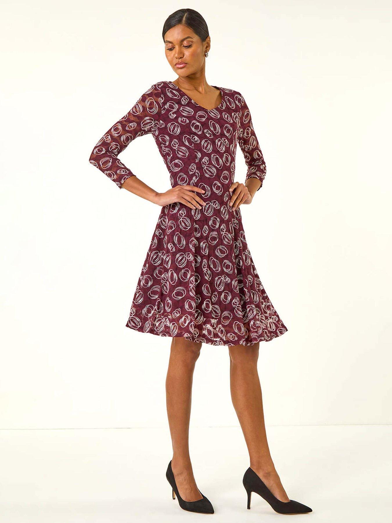 undefined Geo Print Lace Stretch Dress - Red