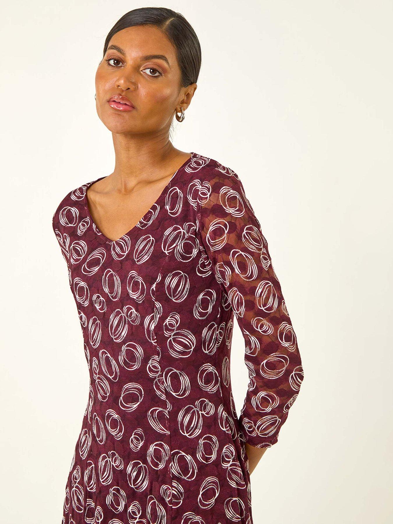 Image 4 of 5 of Roman Geo Print Lace Stretch Dress - Red