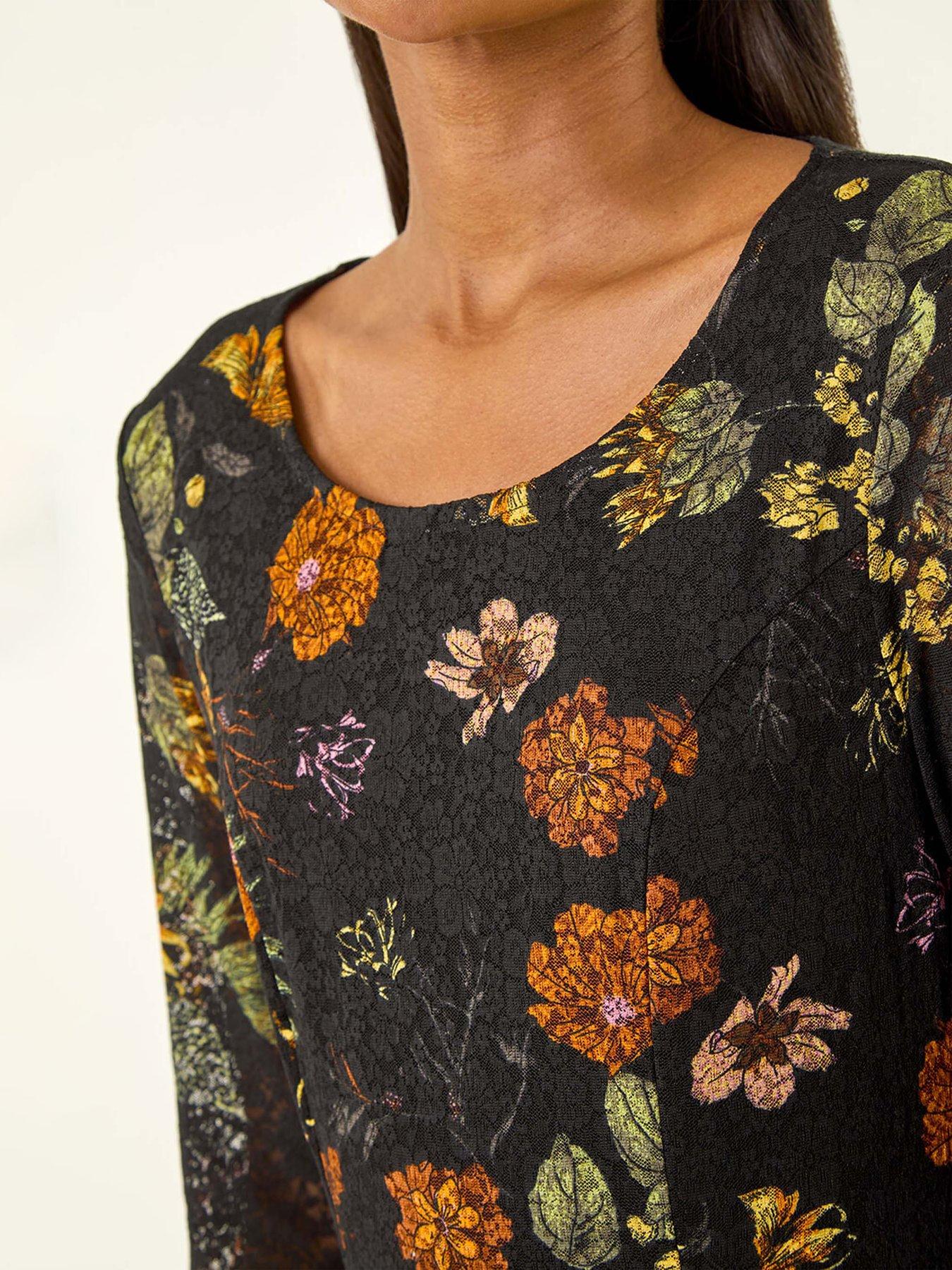 Image 5 of 5 of Roman Floral Print Lace Stretch Dress - Orange