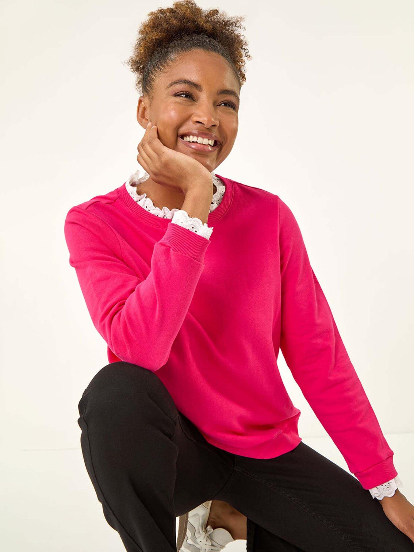 Image 1 of 5 of Roman Frill Collar Stretch Jersey Top - Pink