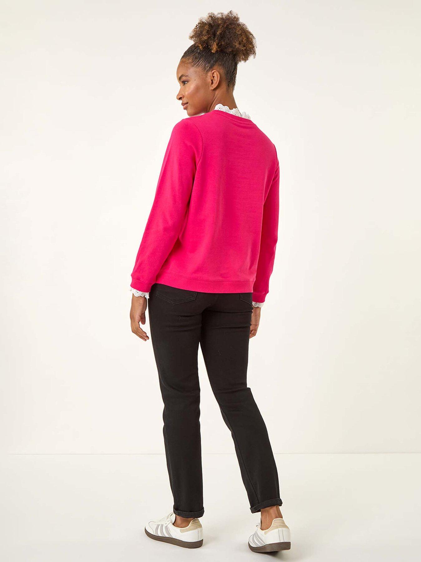 Image 2 of 5 of Roman Frill Collar Stretch Jersey Top - Pink