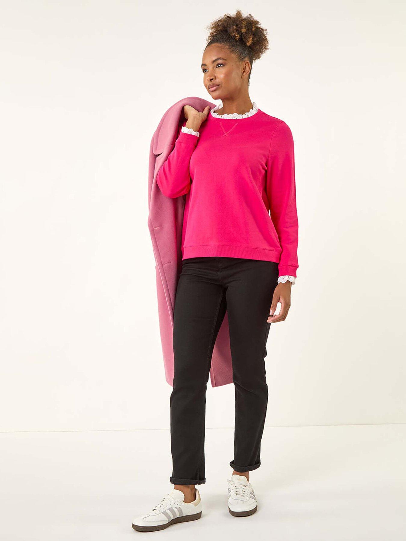 Image 3 of 5 of Roman Frill Collar Stretch Jersey Top - Pink