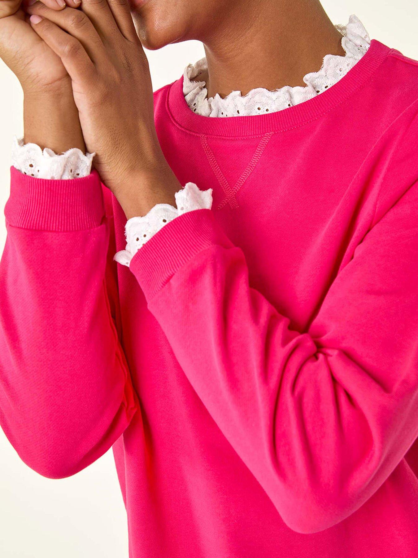 Image 5 of 5 of Roman Frill Collar Stretch Jersey Top - Pink