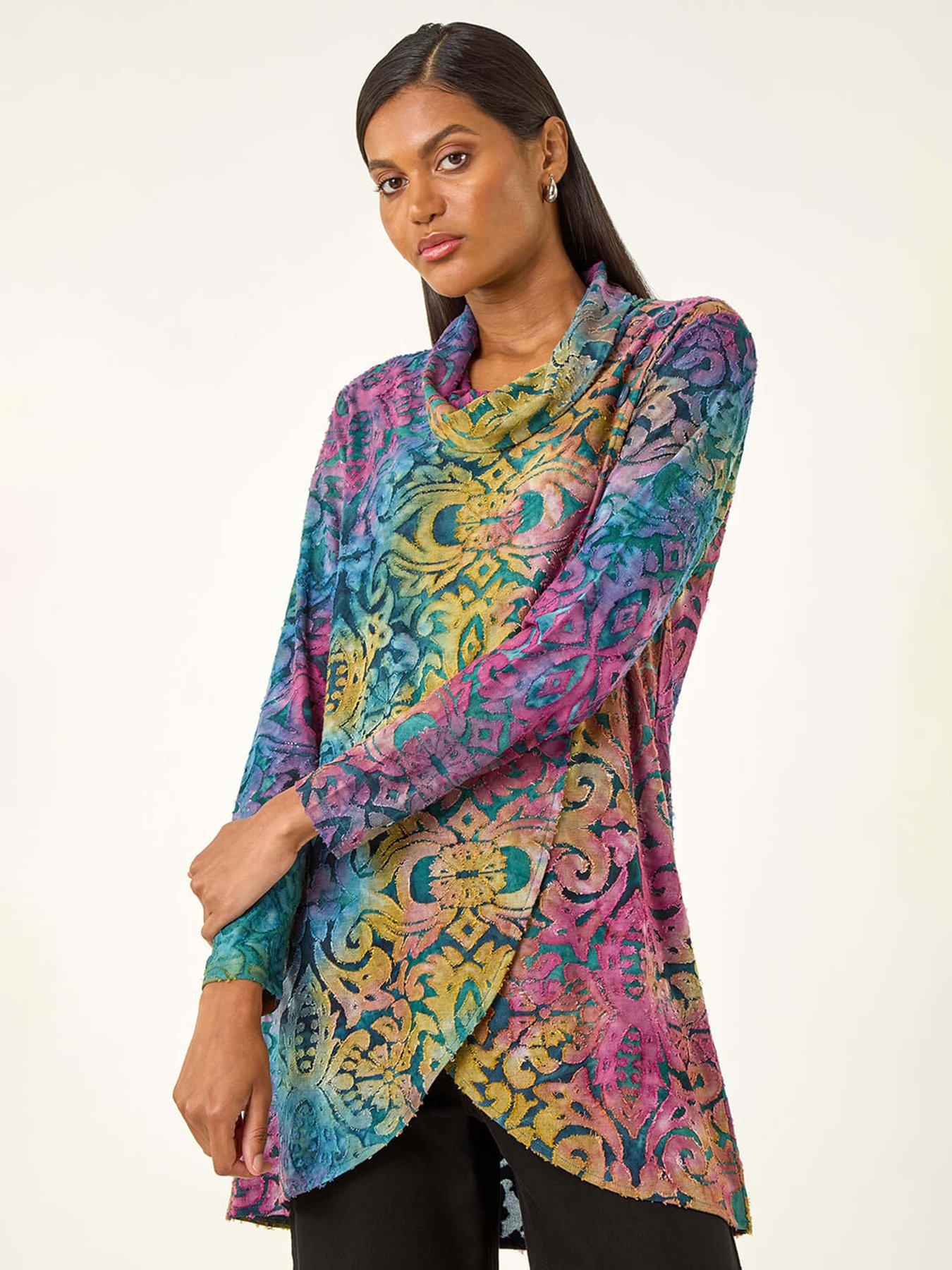 undefined Textured Burnout Print Top - Blue