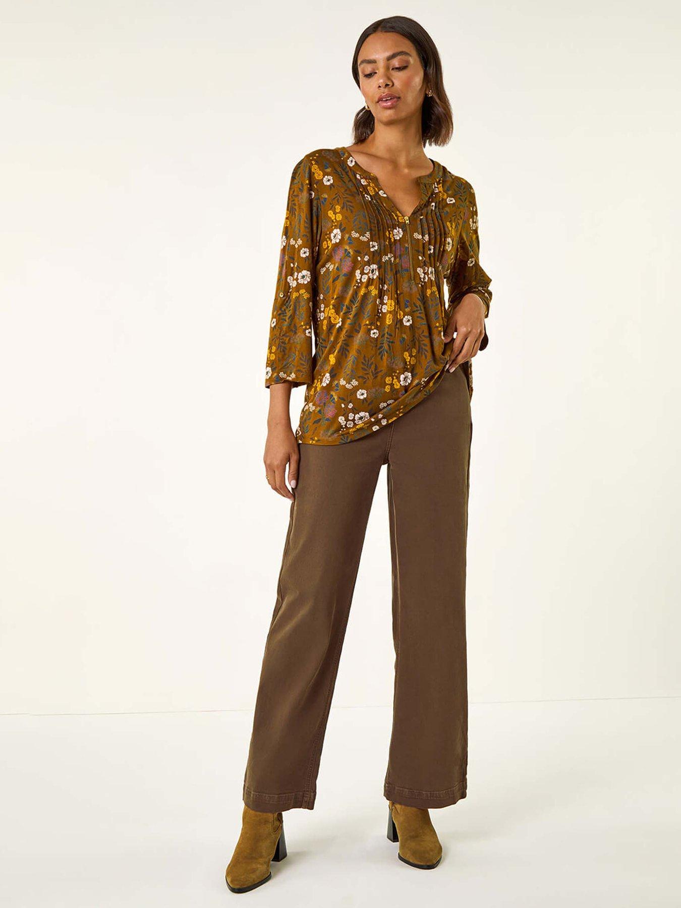  image of roman-textured-floral-pintuck-tunic-top-yellow