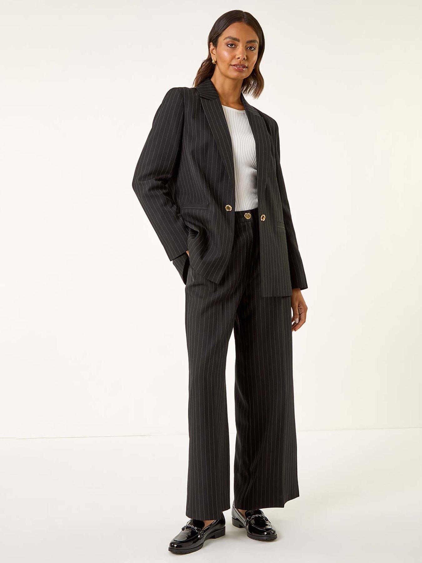 Image 3 of 5 of Roman Pinstripe Revered Collar Blazer - Black