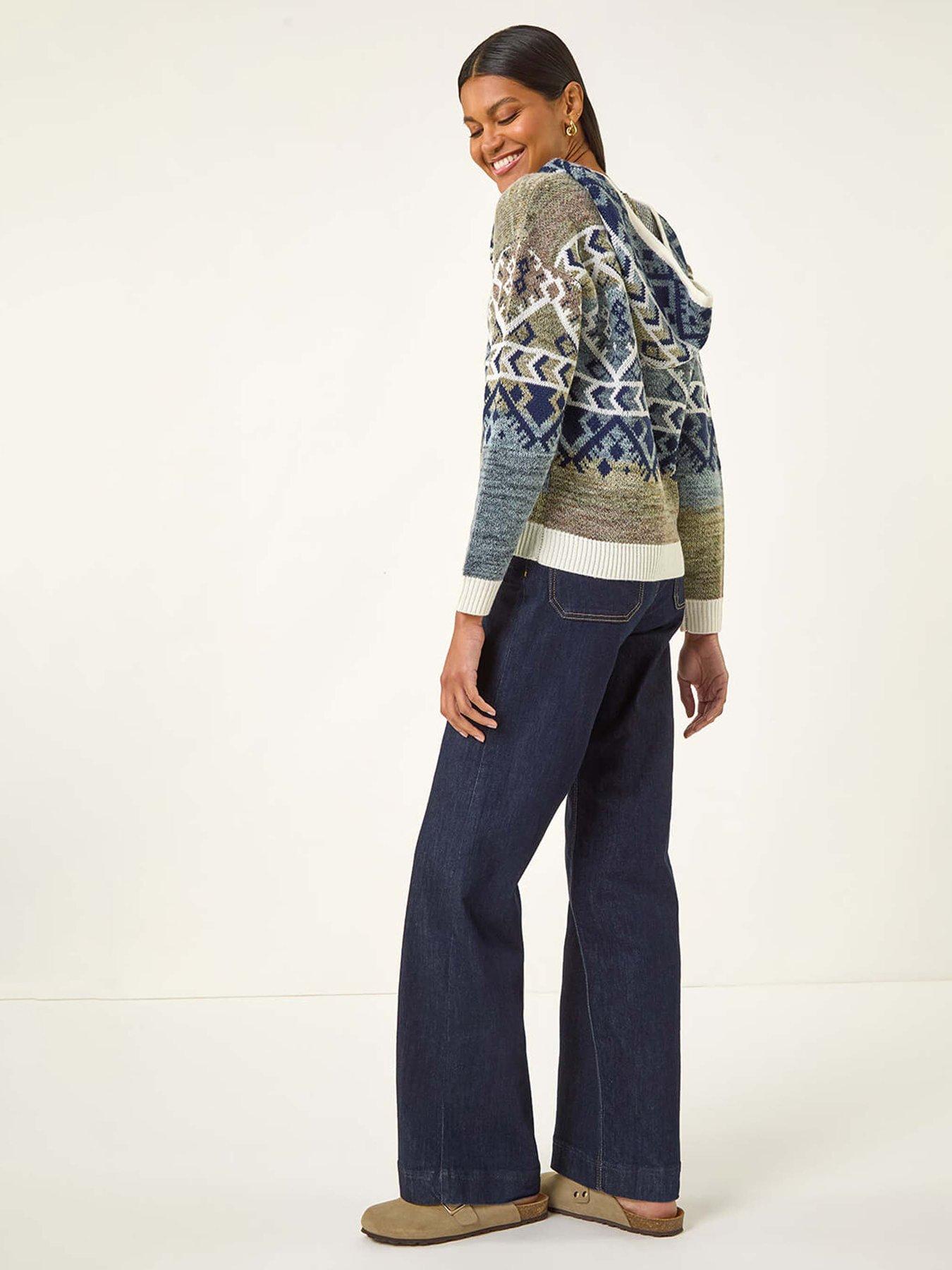  image of roman-jacquard-hooded-knit-jumper-grey