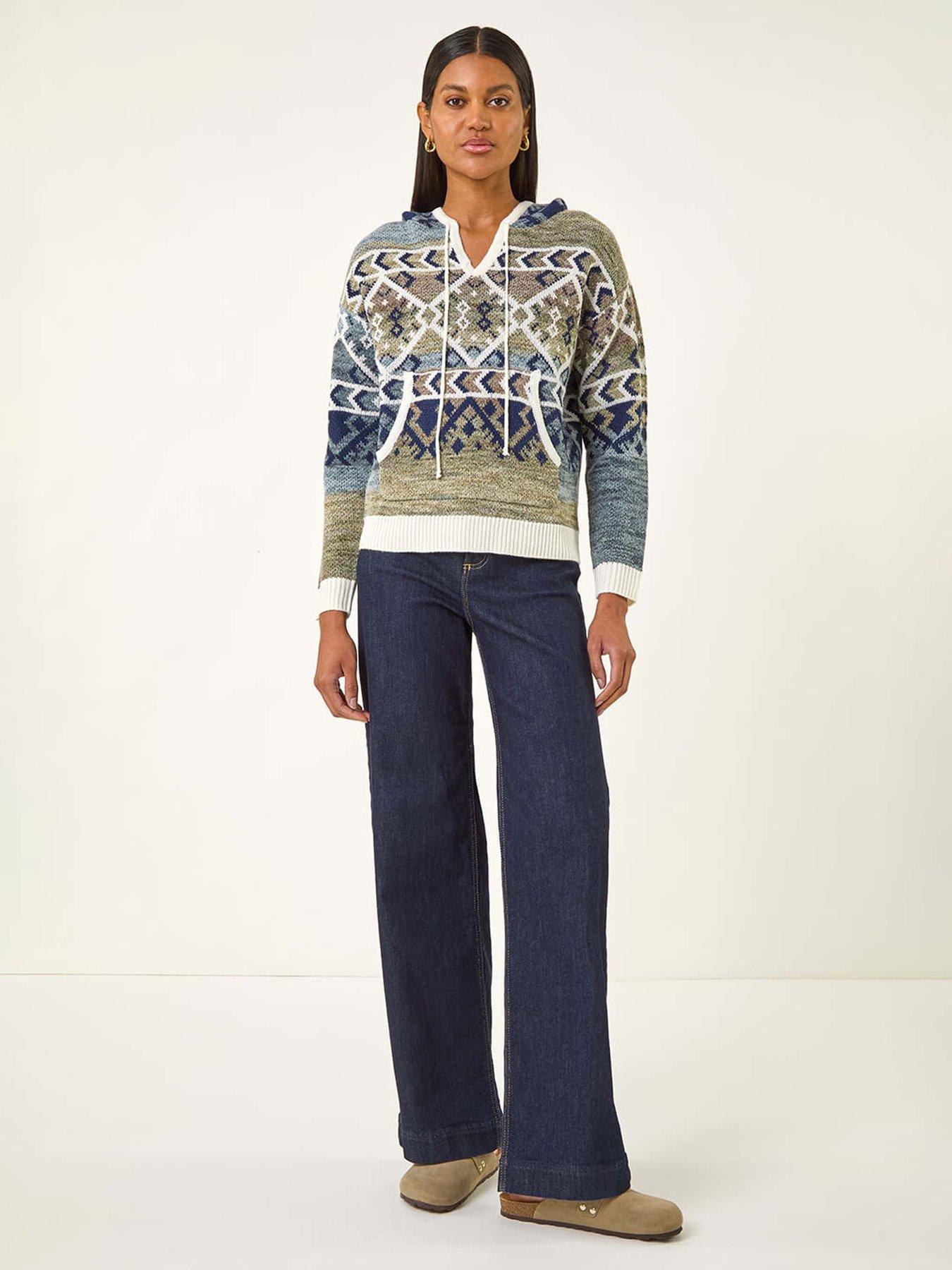  image of roman-jacquard-hooded-knit-jumper-grey