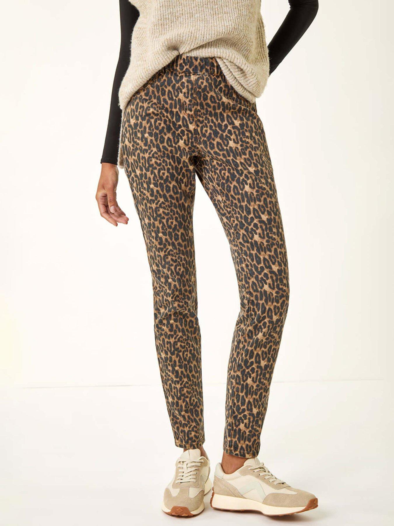 Image 1 of 5 of Roman Animal Print Stretch Jeggings  - Brown