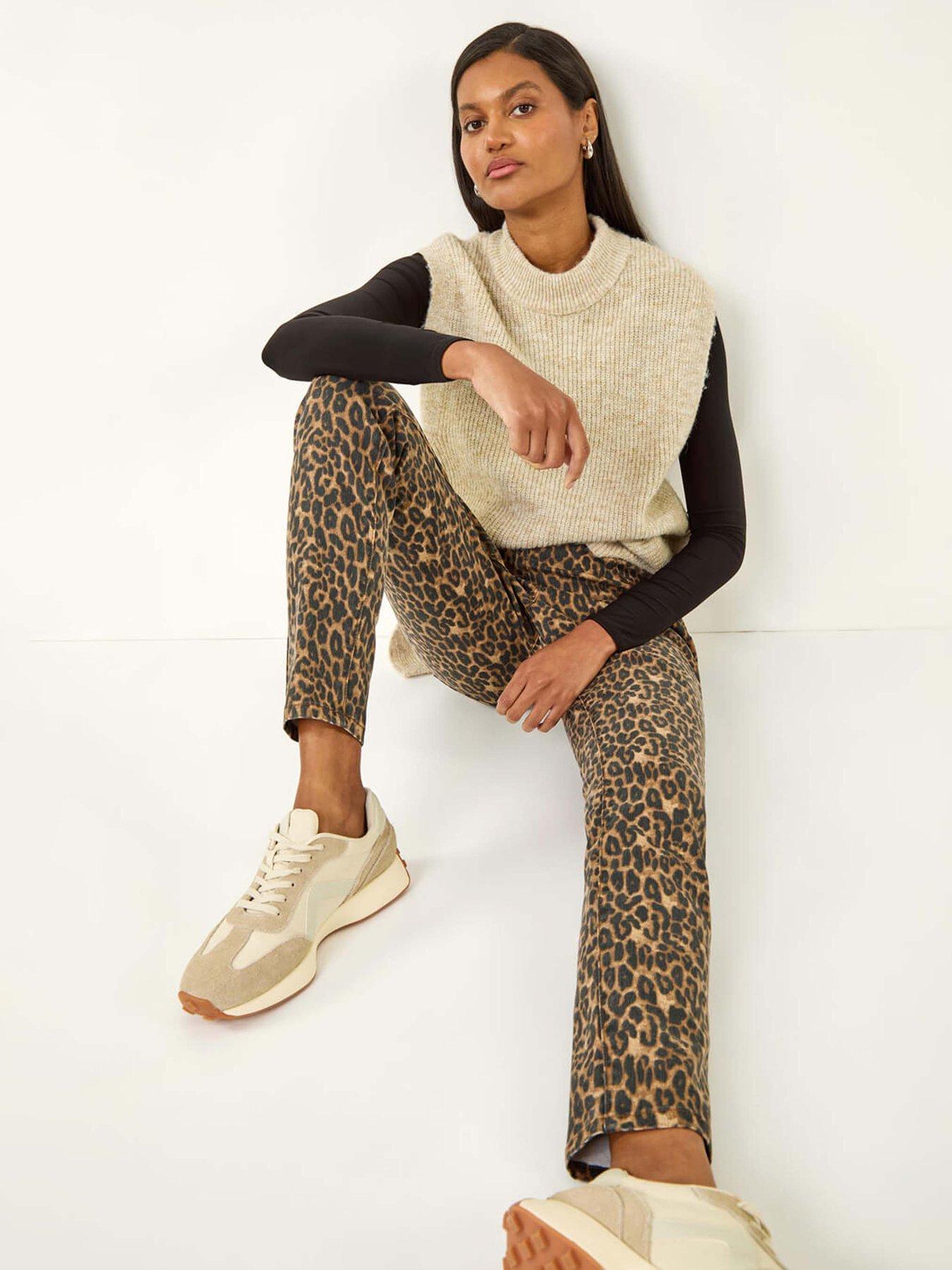 Image 3 of 5 of Roman Animal Print Stretch Jeggings  - Brown