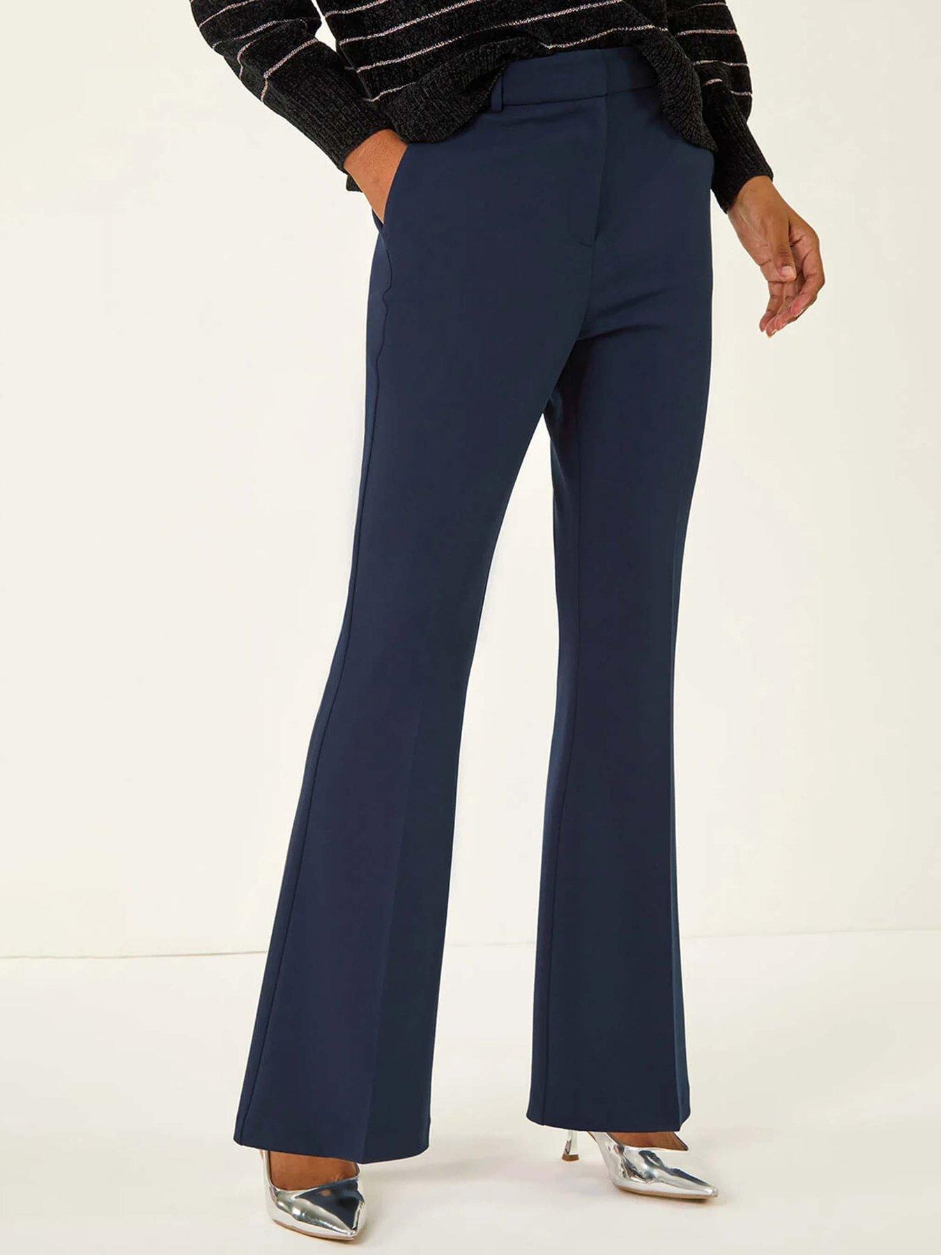 undefined Bootcut Crepe Stretch Trousers - Navy