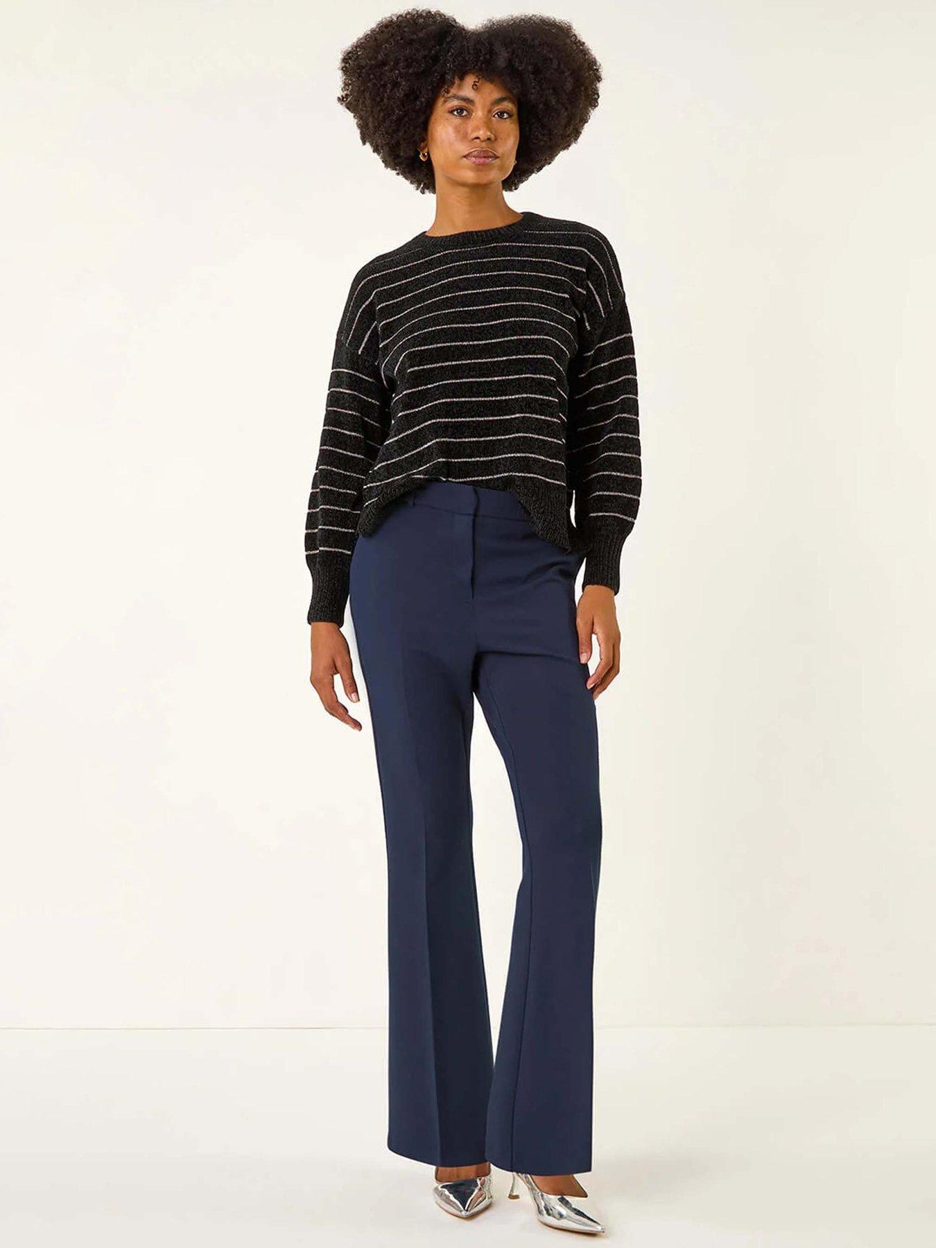 Image 3 of 5 of Roman Bootcut Crepe Stretch Trousers - Navy