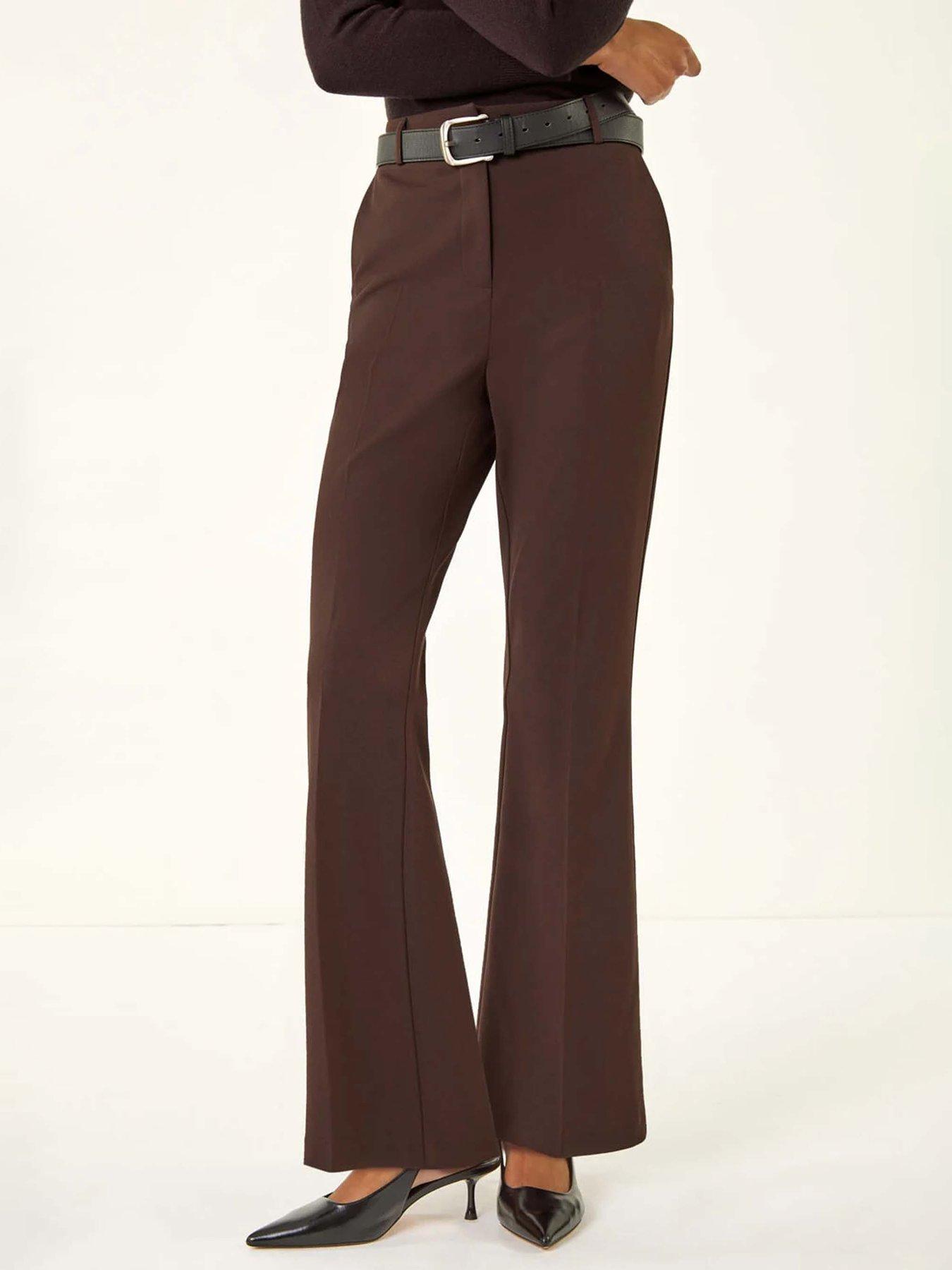 undefined Long Bootcut Stretch Trousers - Brown