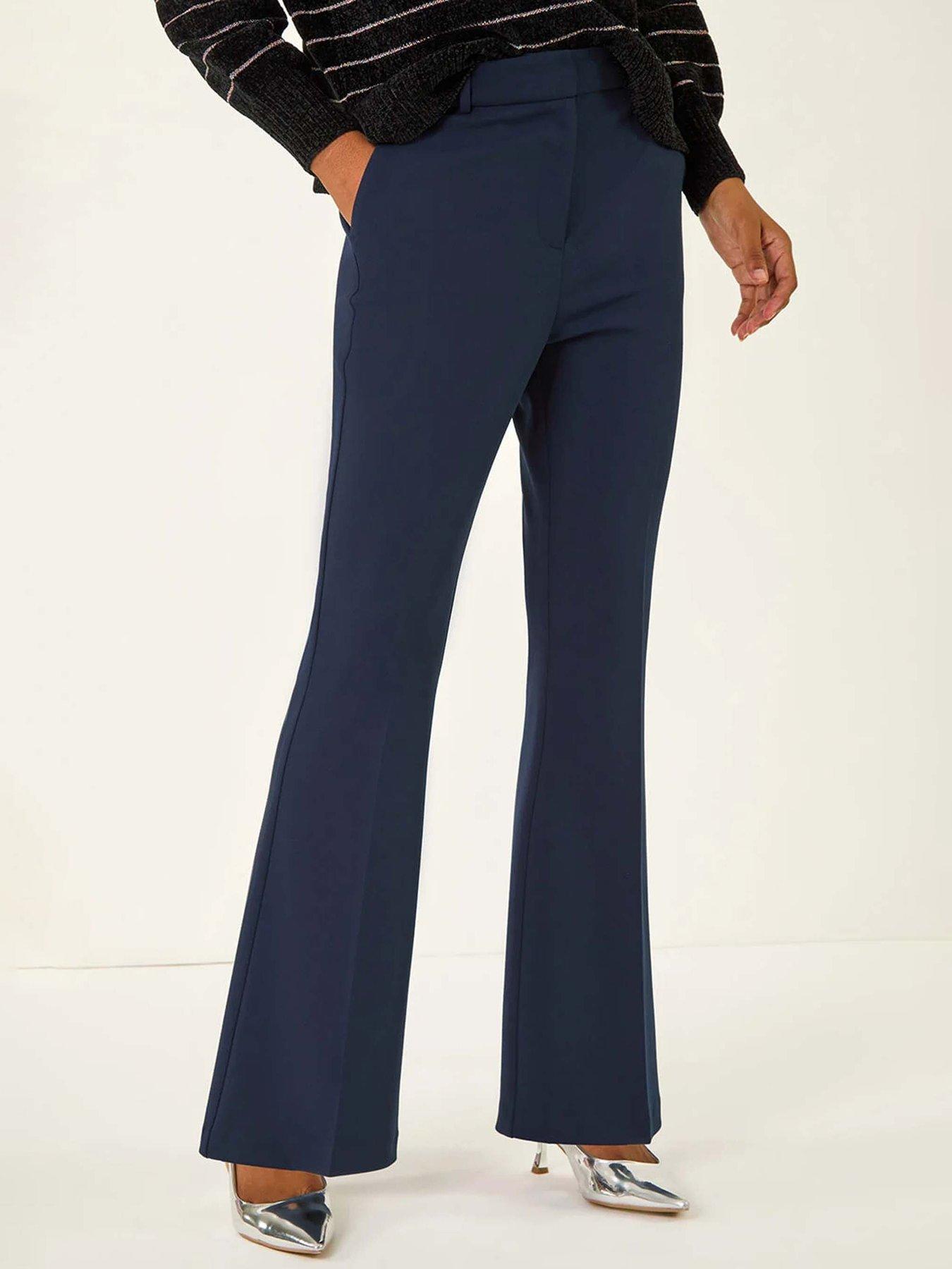 undefined Long Bootcut Stretch Trousers - Navy