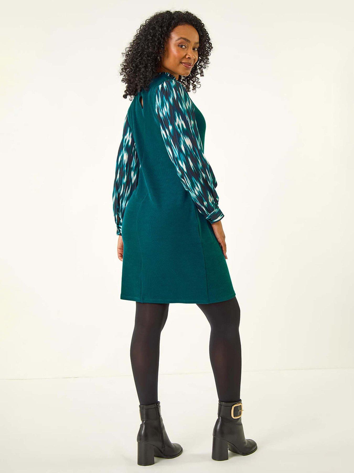 Image 2 of 5 of Roman Petite Contrast Frill Stretch Dress - Blue