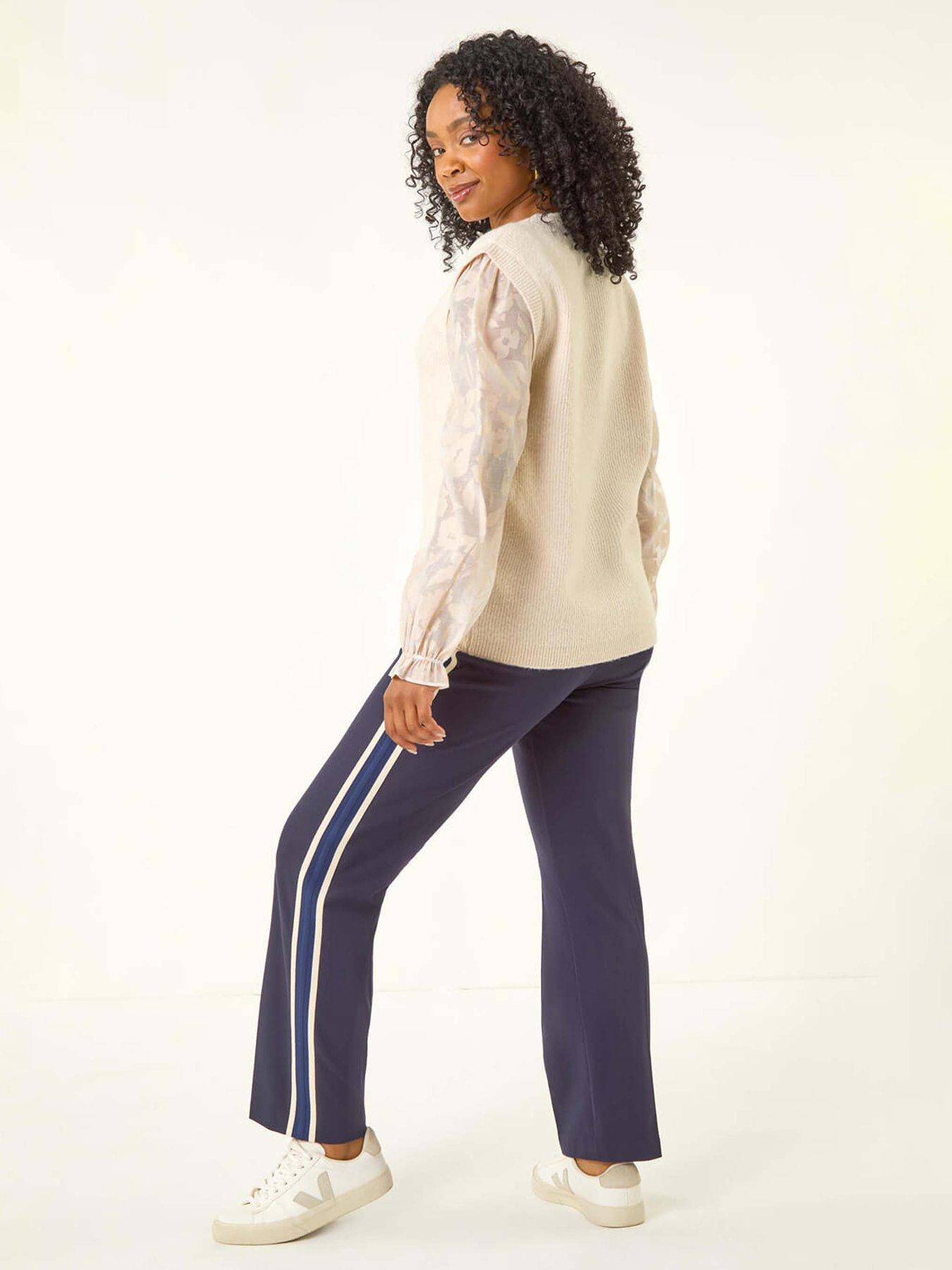  image of roman-petite-knit-jacquard-sleeve-jumper-white