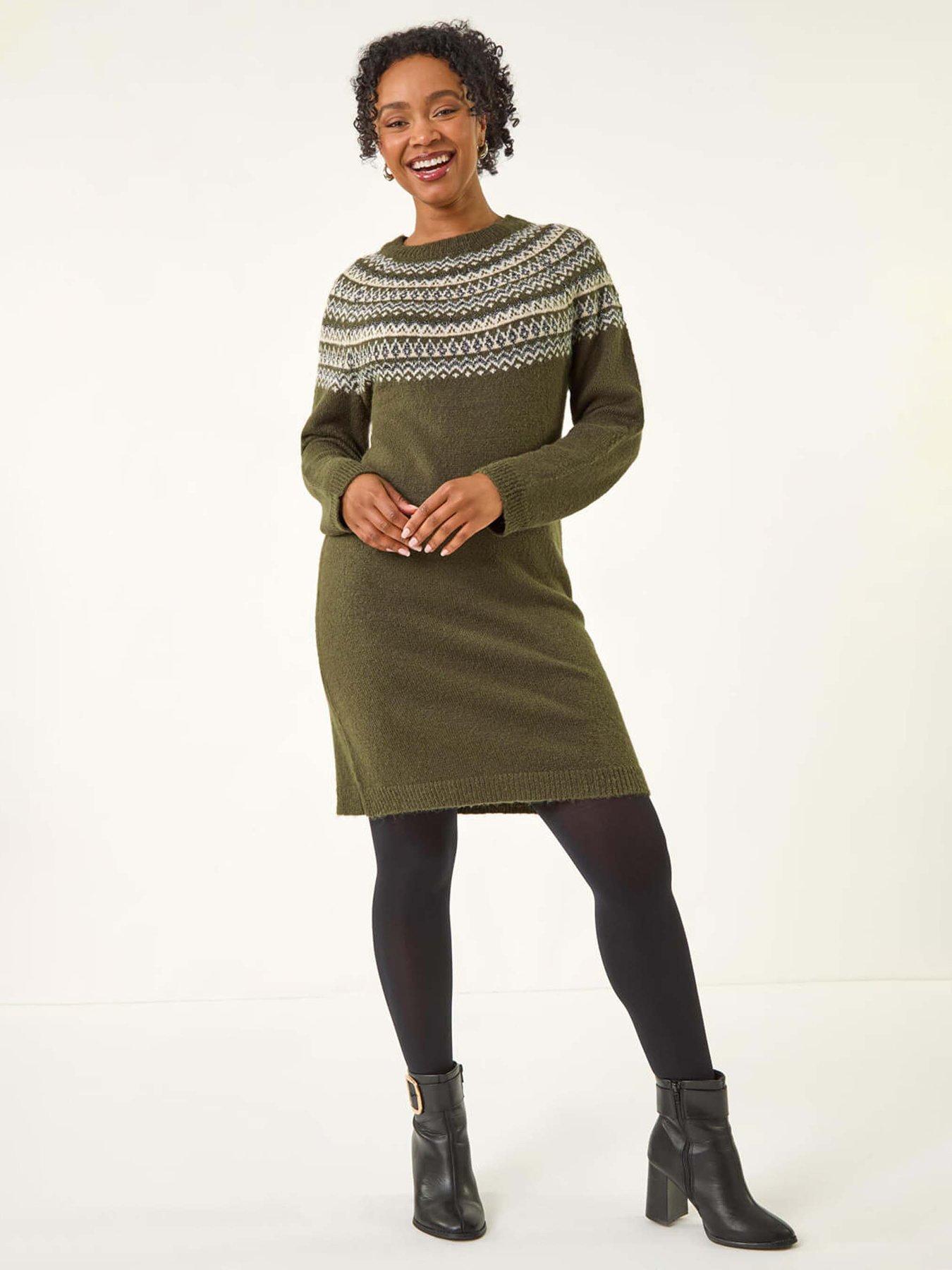 undefined Petite Fairisle Knit Jumper Dress - Green