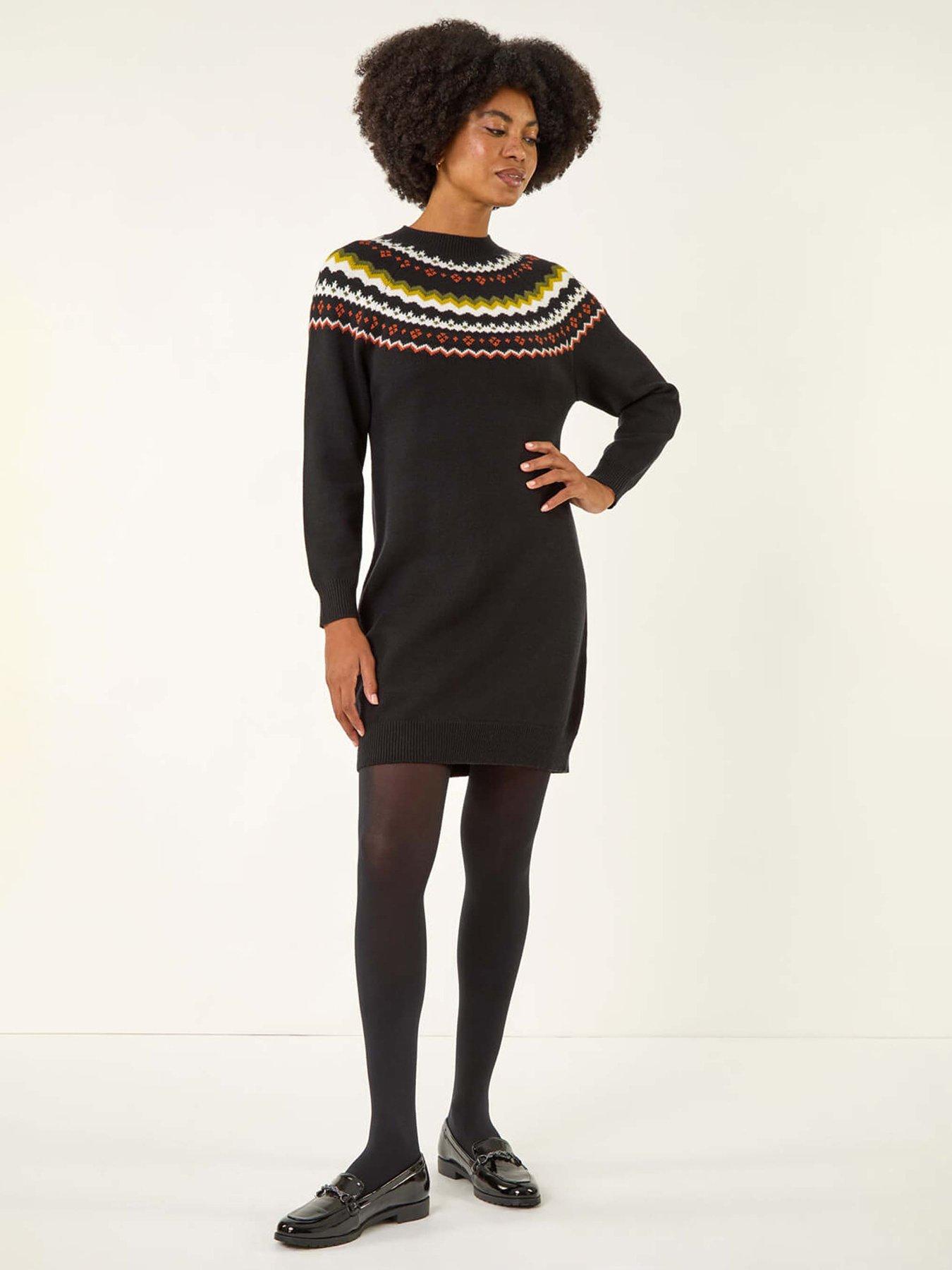 undefined Fairisle Knit Jumper Dress - Black