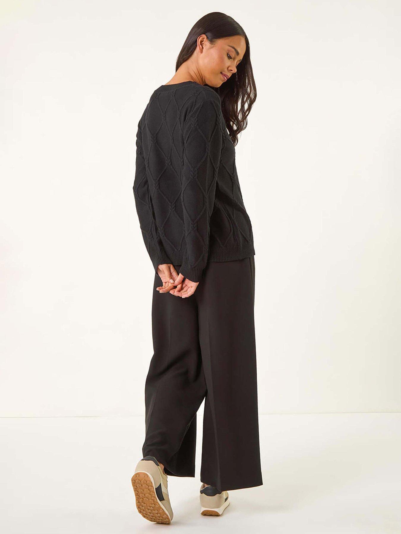 Image 2 of 5 of Roman Petite Button Cuff Knit Jumper - Black