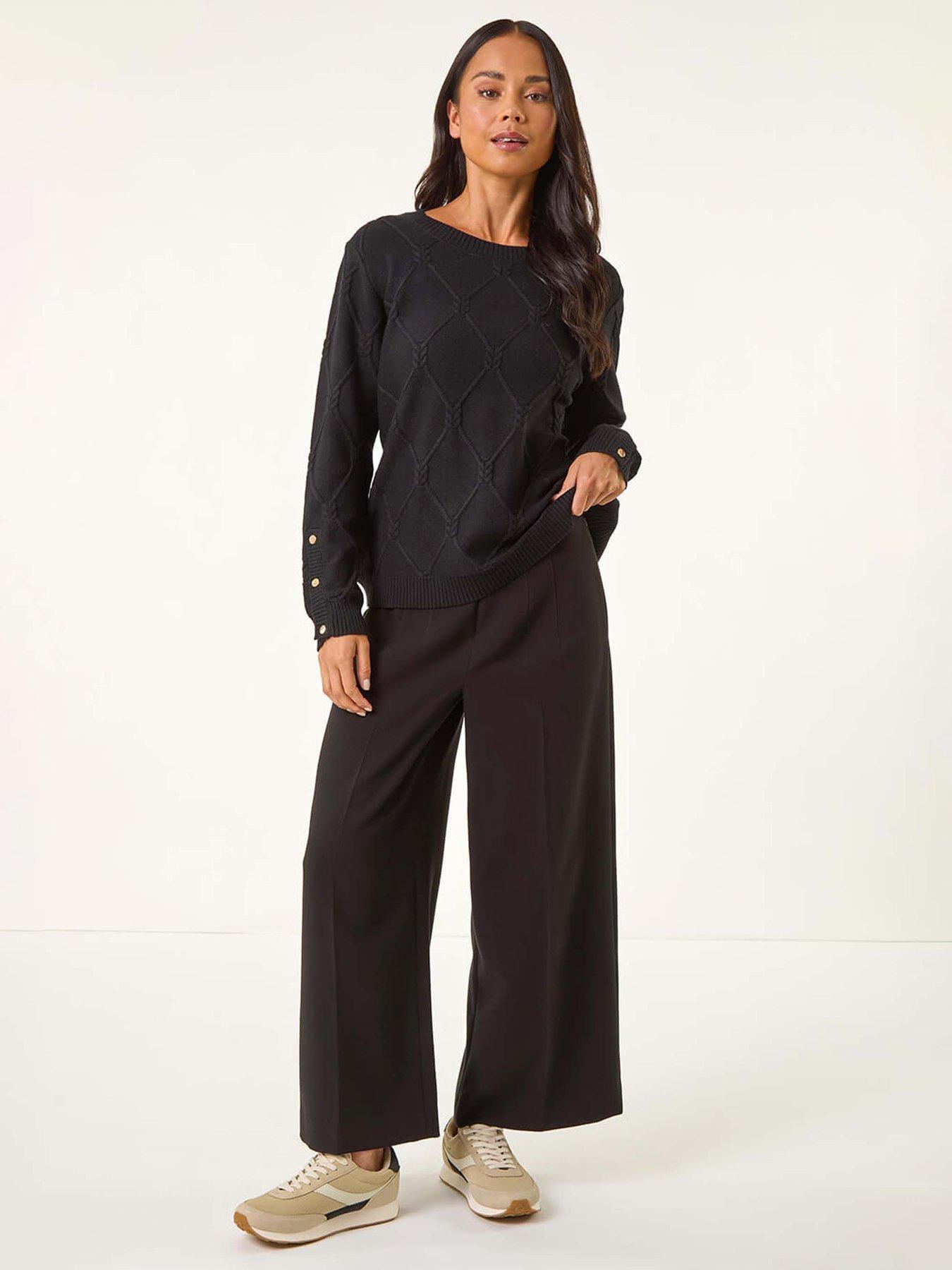Image 3 of 5 of Roman Petite Button Cuff Knit Jumper - Black