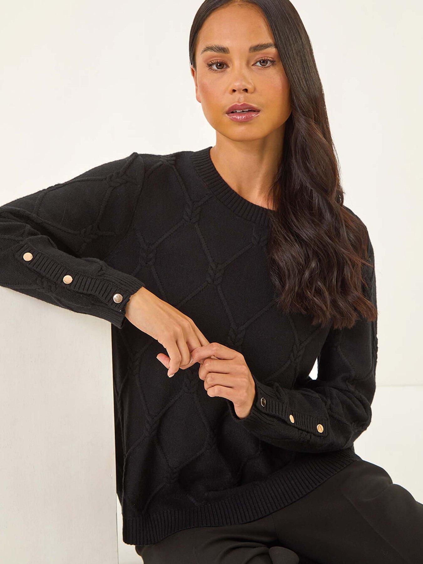 Image 4 of 5 of Roman Petite Button Cuff Knit Jumper - Black