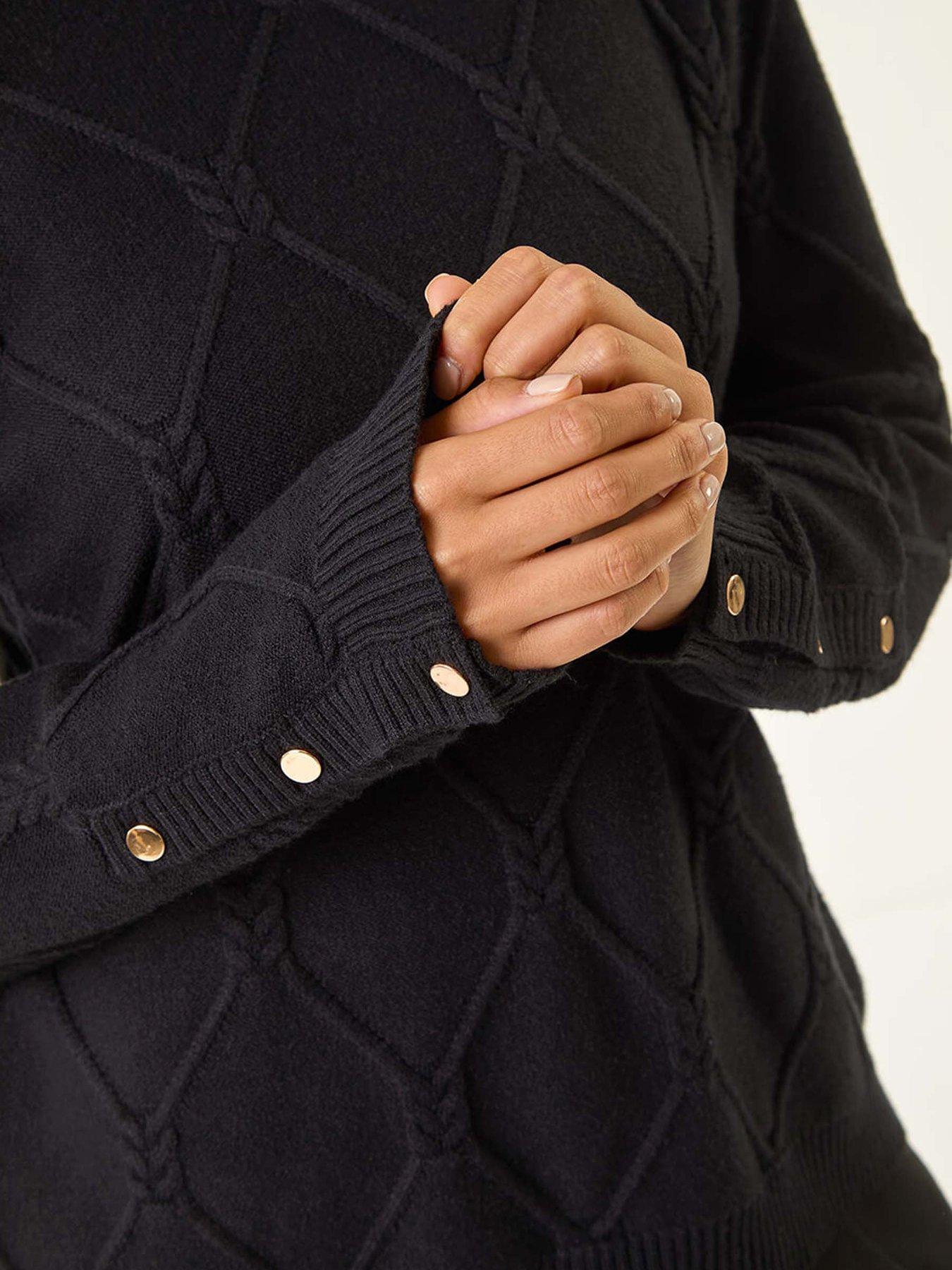 Image 5 of 5 of Roman Petite Button Cuff Knit Jumper - Black