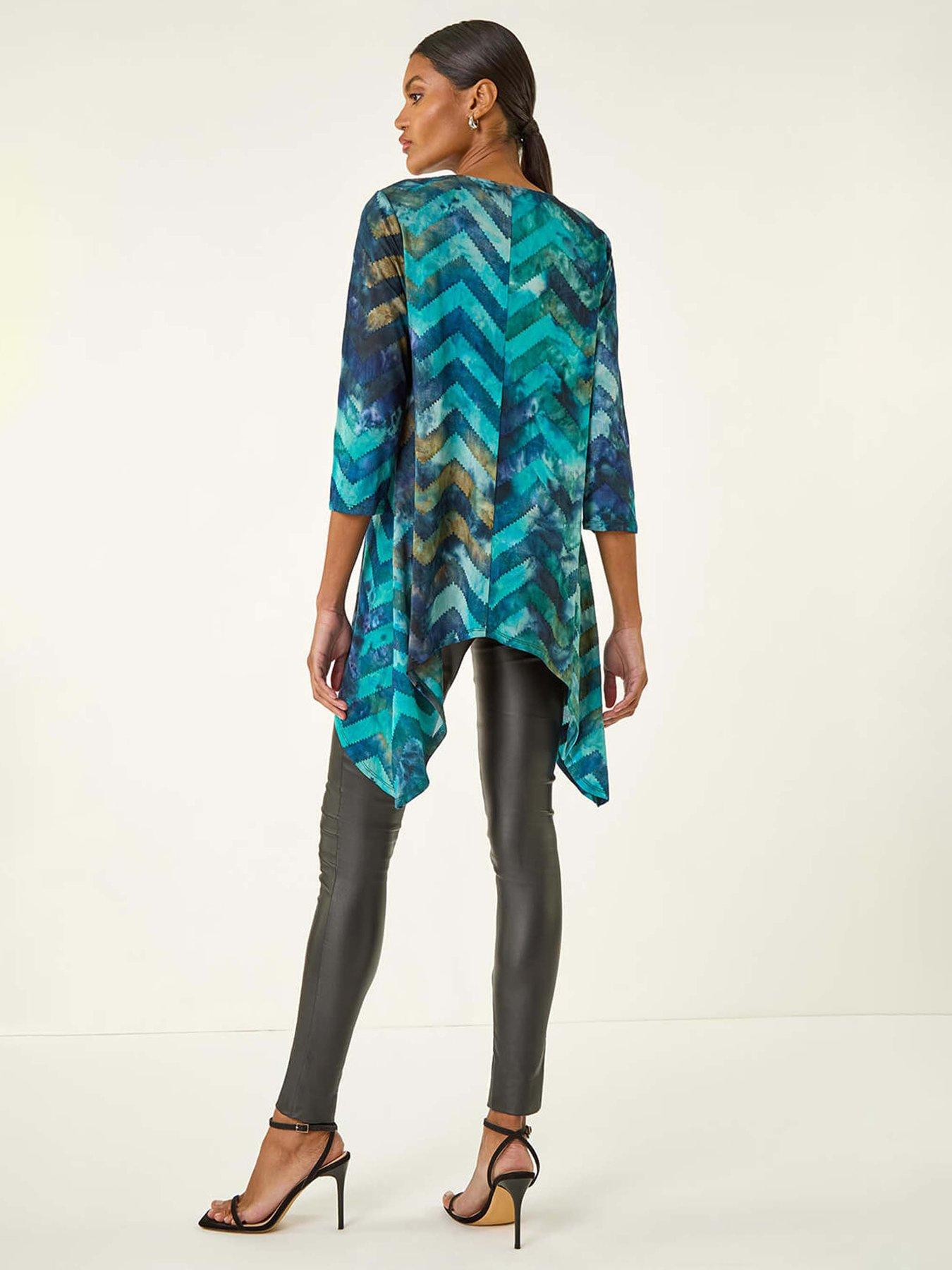  image of roman-boucle-stretch-hanky-hem-top-blue