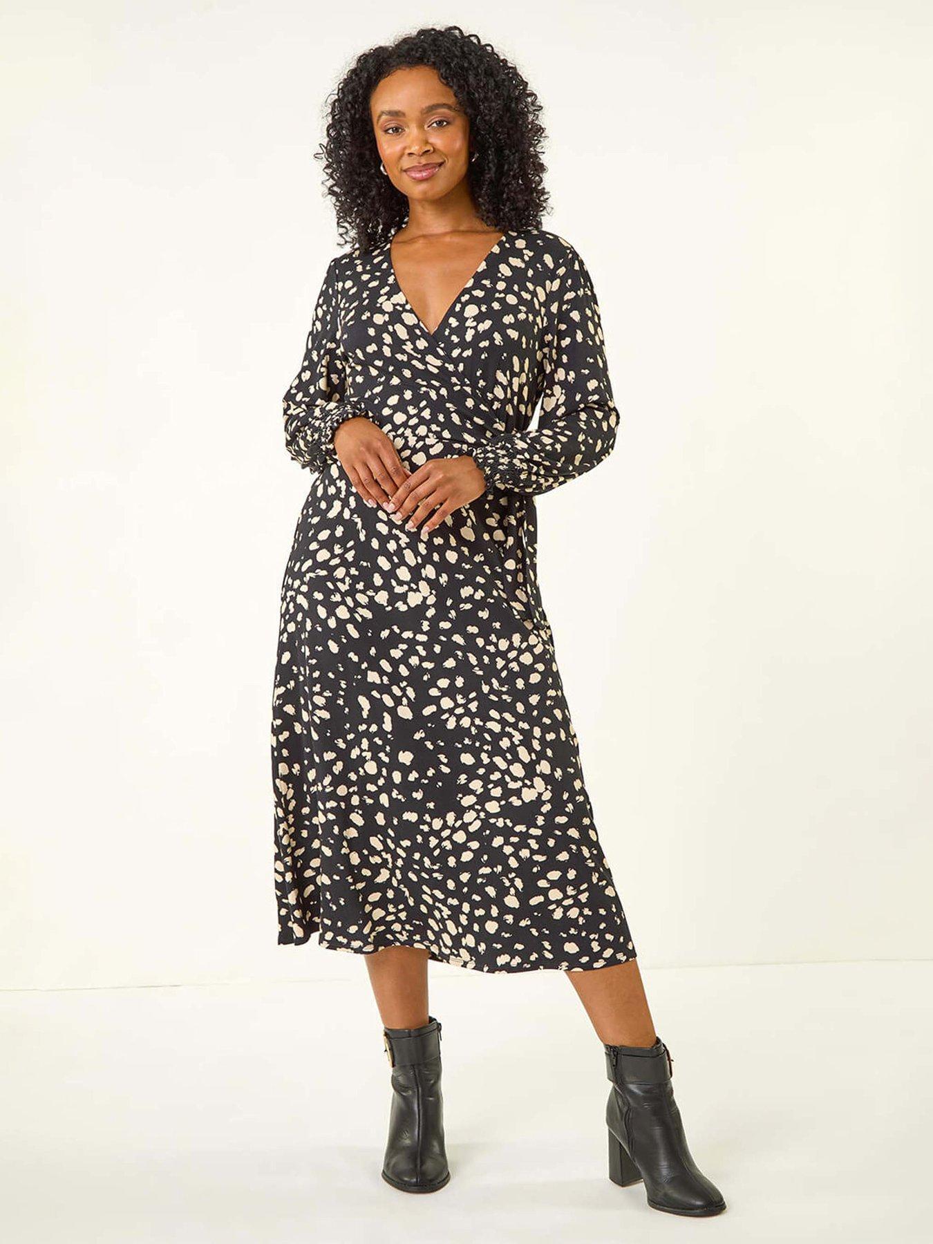 roman-petite-abstract-dot-stretch-dress-black