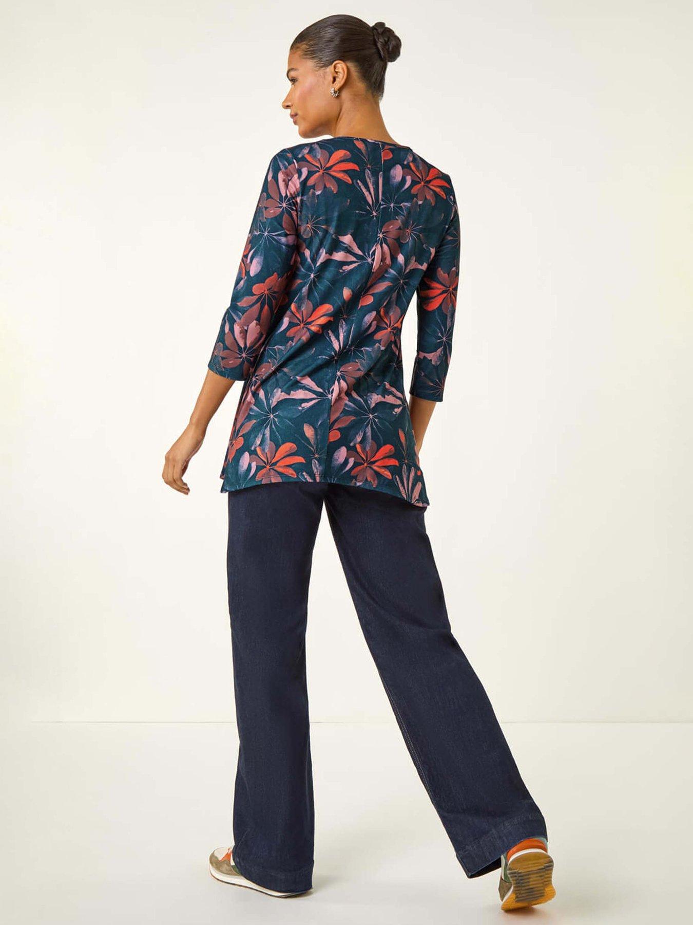 Image 2 of 6 of Roman Floral Hanky Hem Stretch Top - Blue