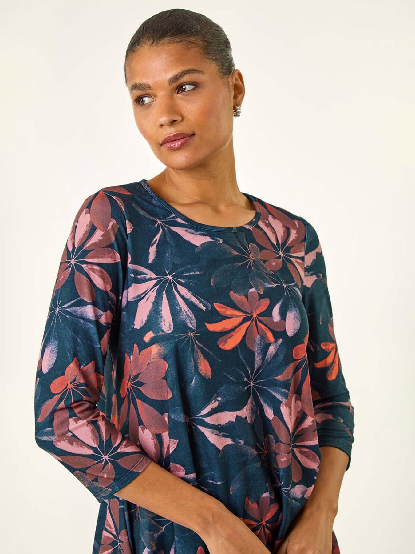Image 5 of 6 of Roman Floral Hanky Hem Stretch Top - Blue