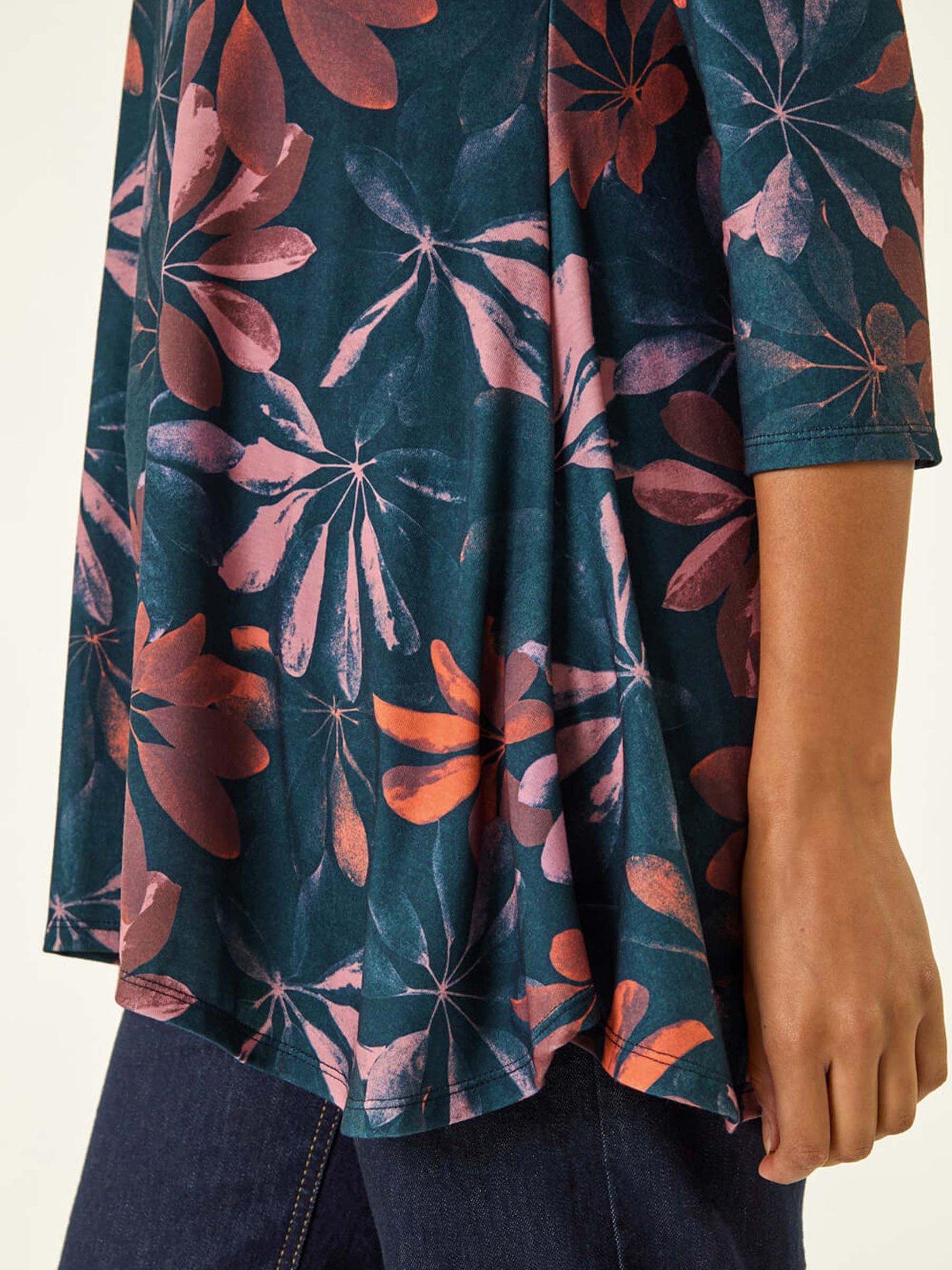 Image 6 of 6 of Roman Floral Hanky Hem Stretch Top - Blue