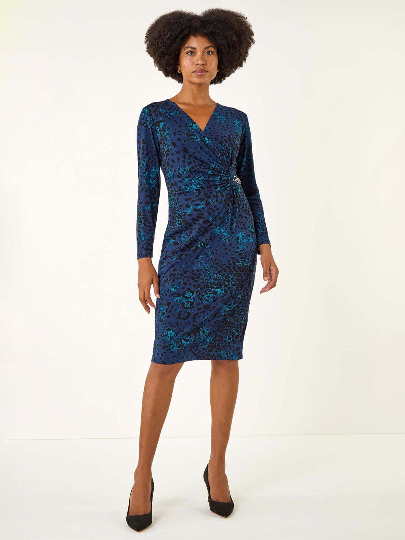 undefined Animal Print Chain Detail Dress - Blue