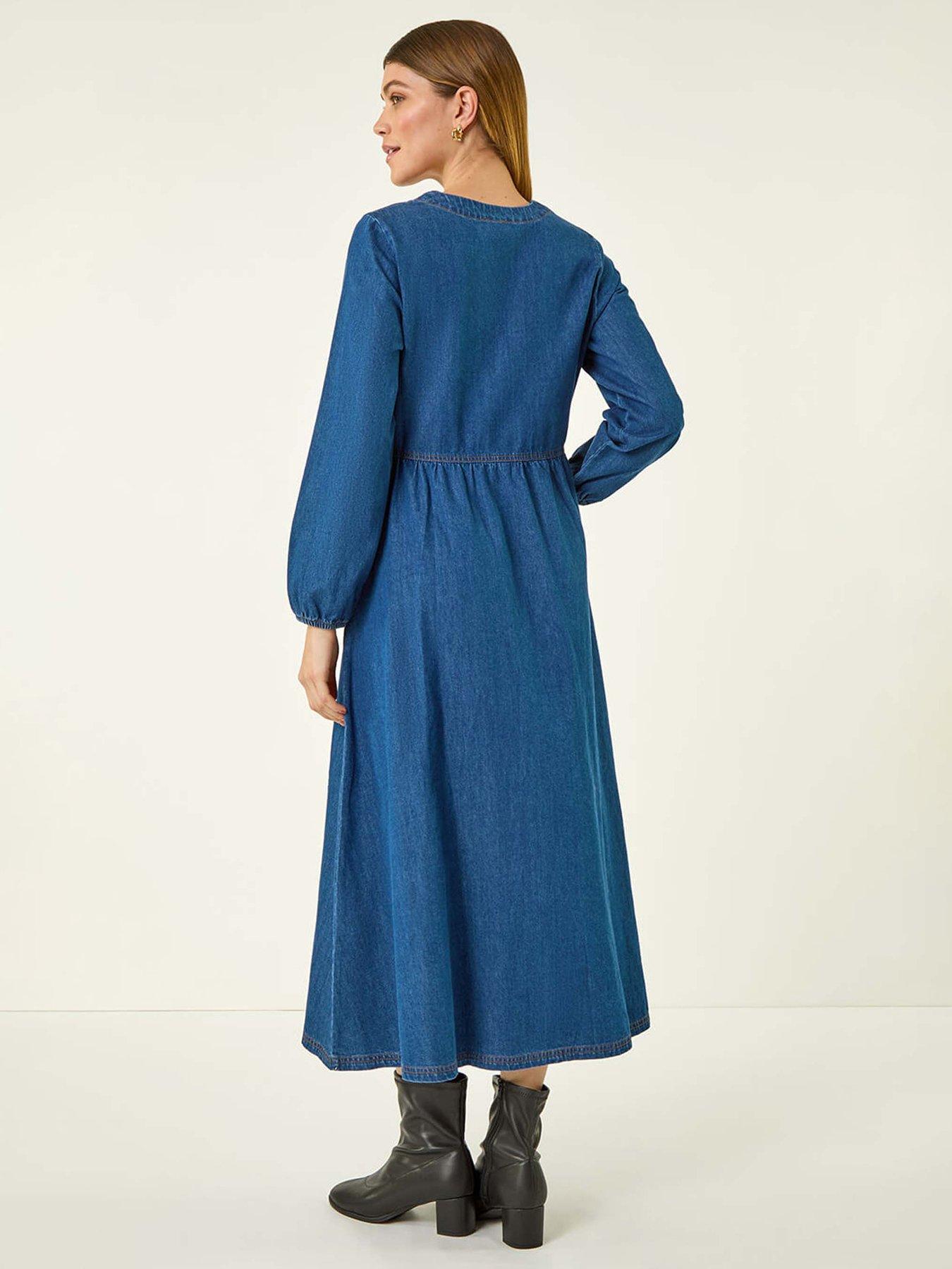 Image 2 of 5 of Roman Denim Button Midi Dress&nbsp;- Blue