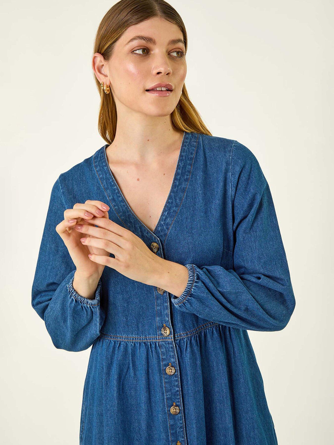 Image 4 of 5 of Roman Denim Button Midi Dress&nbsp;- Blue