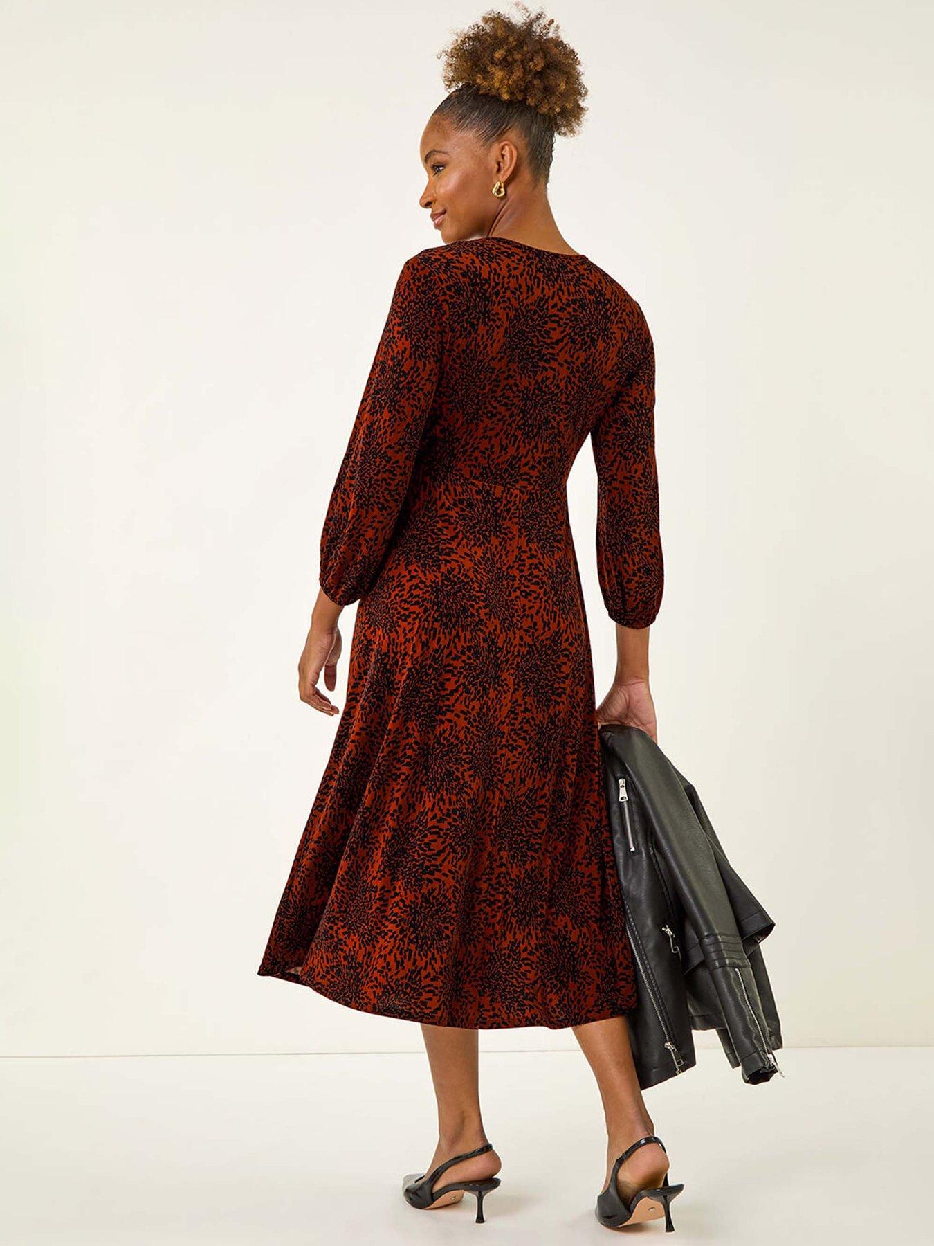  image of roman-speckled-a-line-stretch-midi-dress-orange