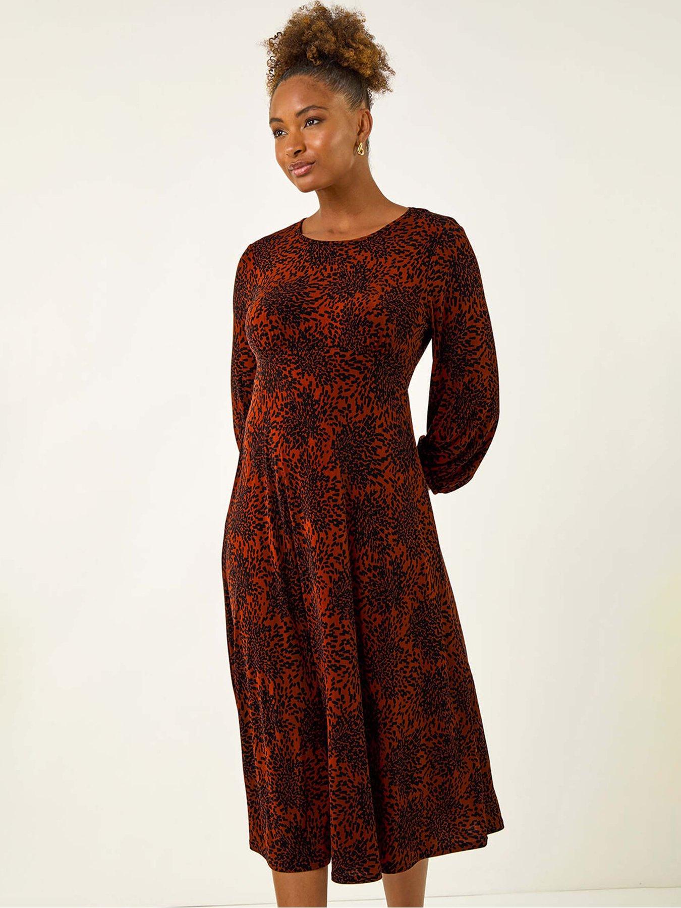  image of roman-speckled-a-line-stretch-midi-dress-orange