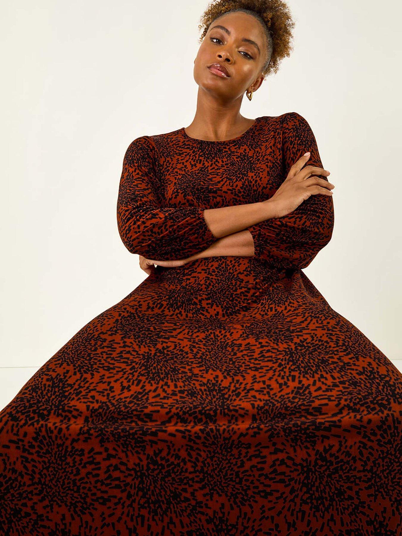  image of roman-speckled-a-line-stretch-midi-dress-orange