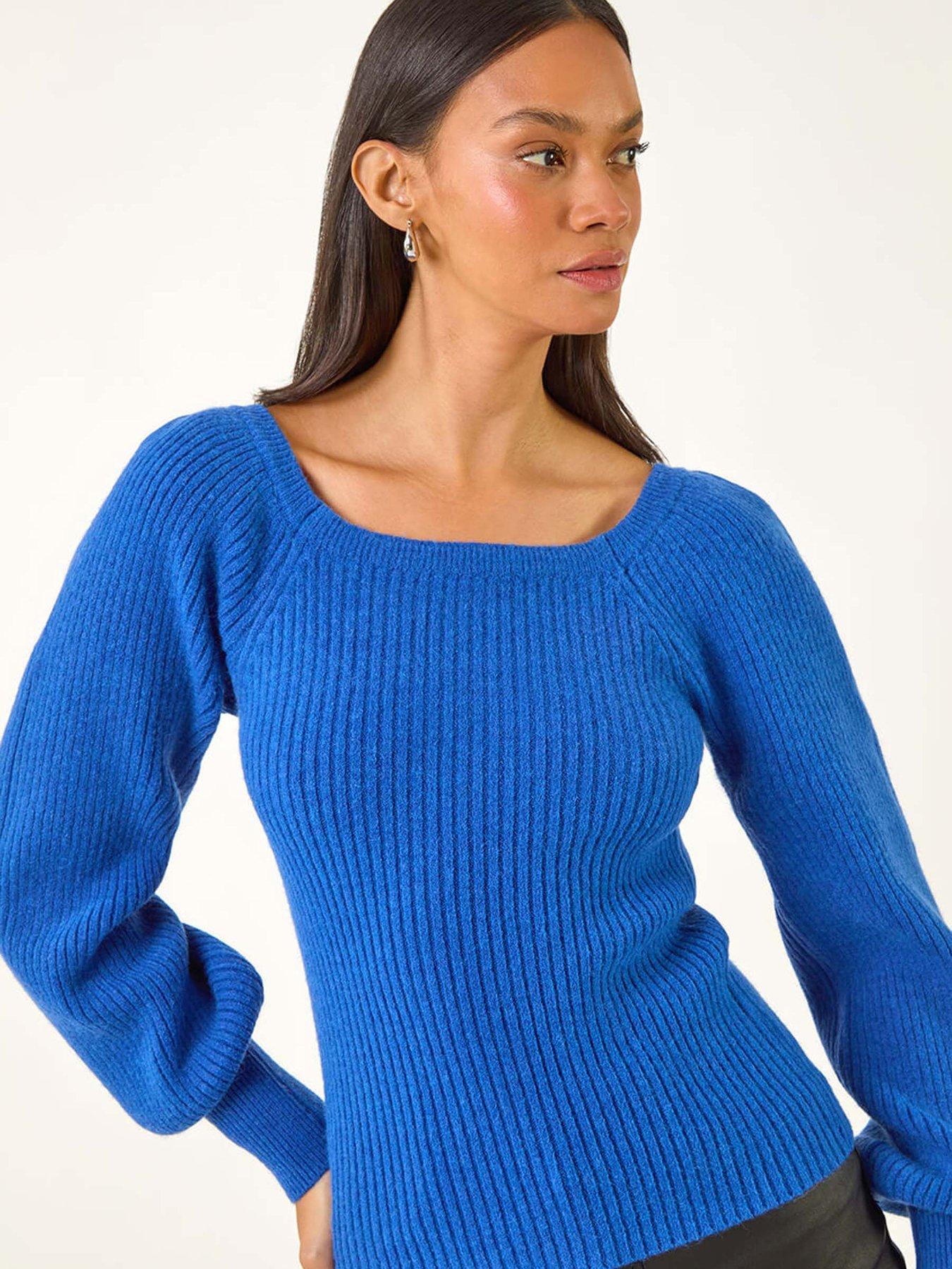 Roman Dusk Ribbed Blouson Knit Jumper - Blue