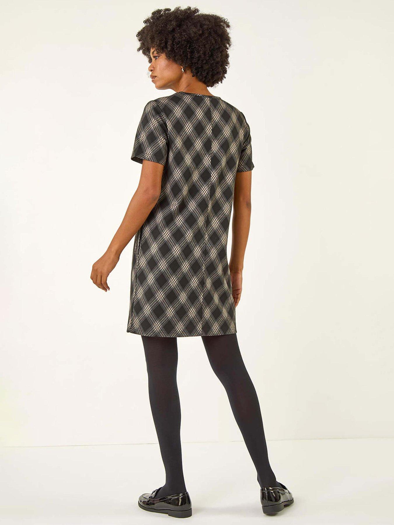 Image 2 of 5 of Roman Check Print T-shirt Stretch Dress - Grey