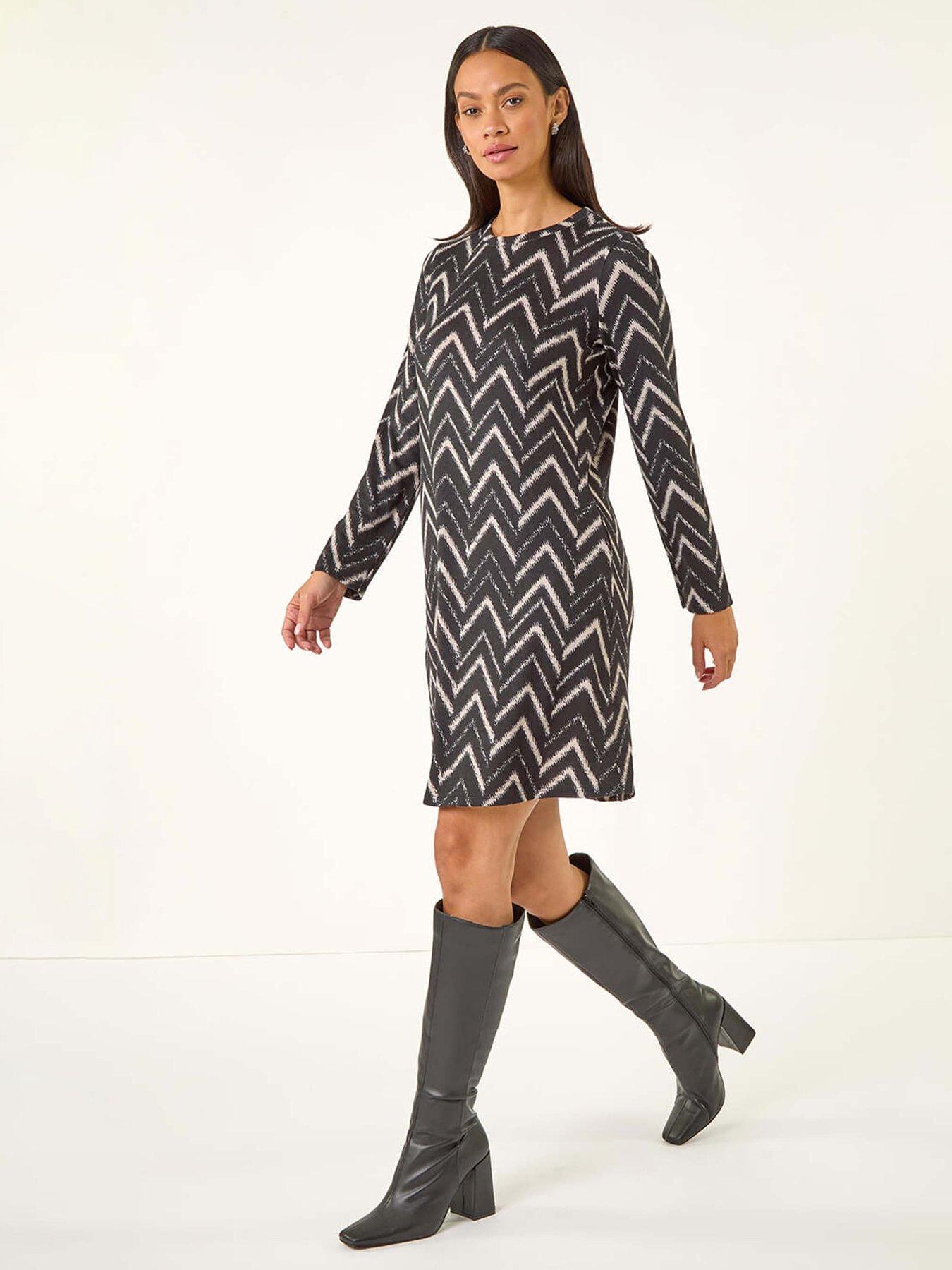  image of roman-dusk-stripe-swing-stretch-dress-black
