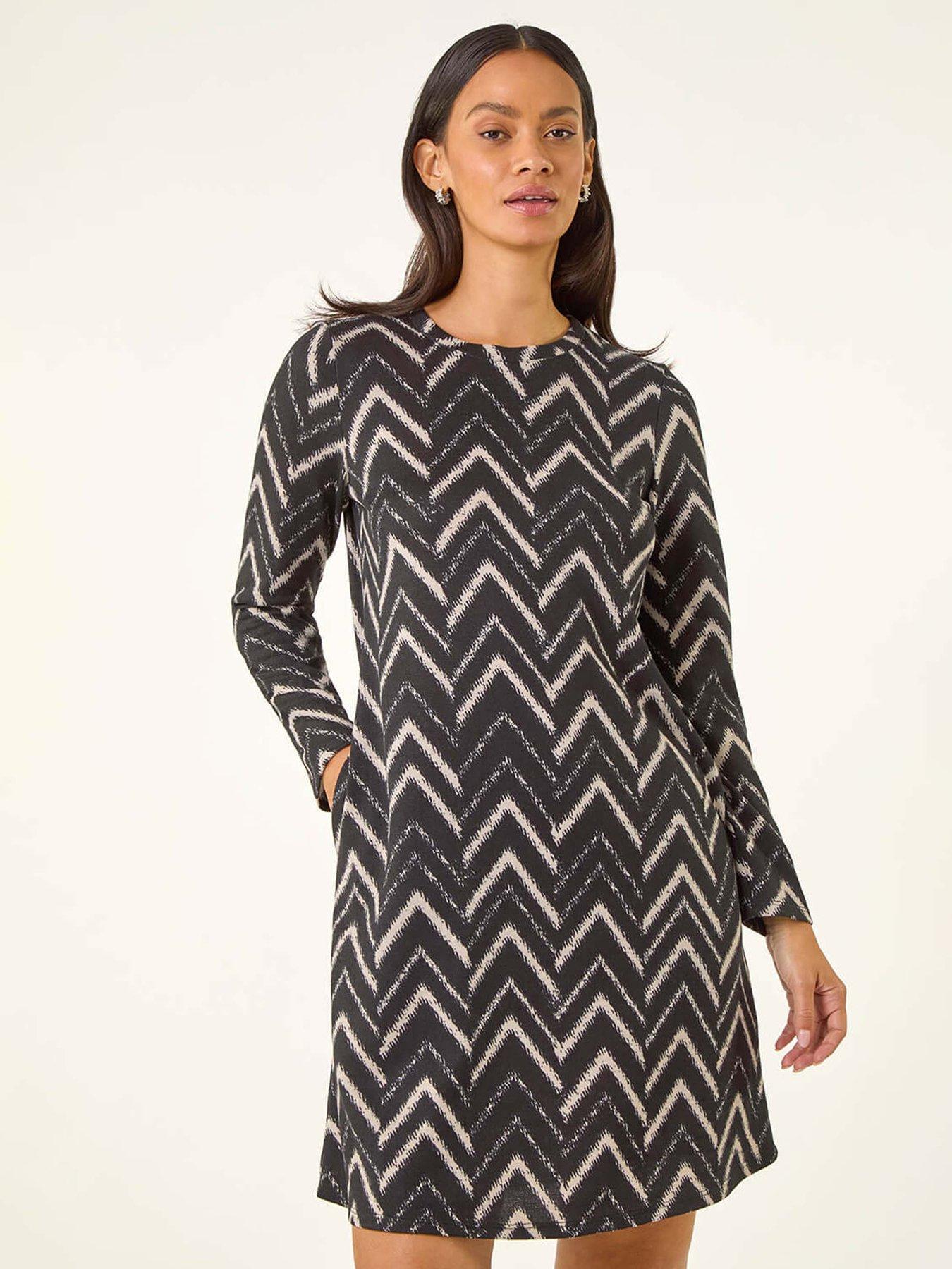  image of roman-dusk-stripe-swing-stretch-dress-black