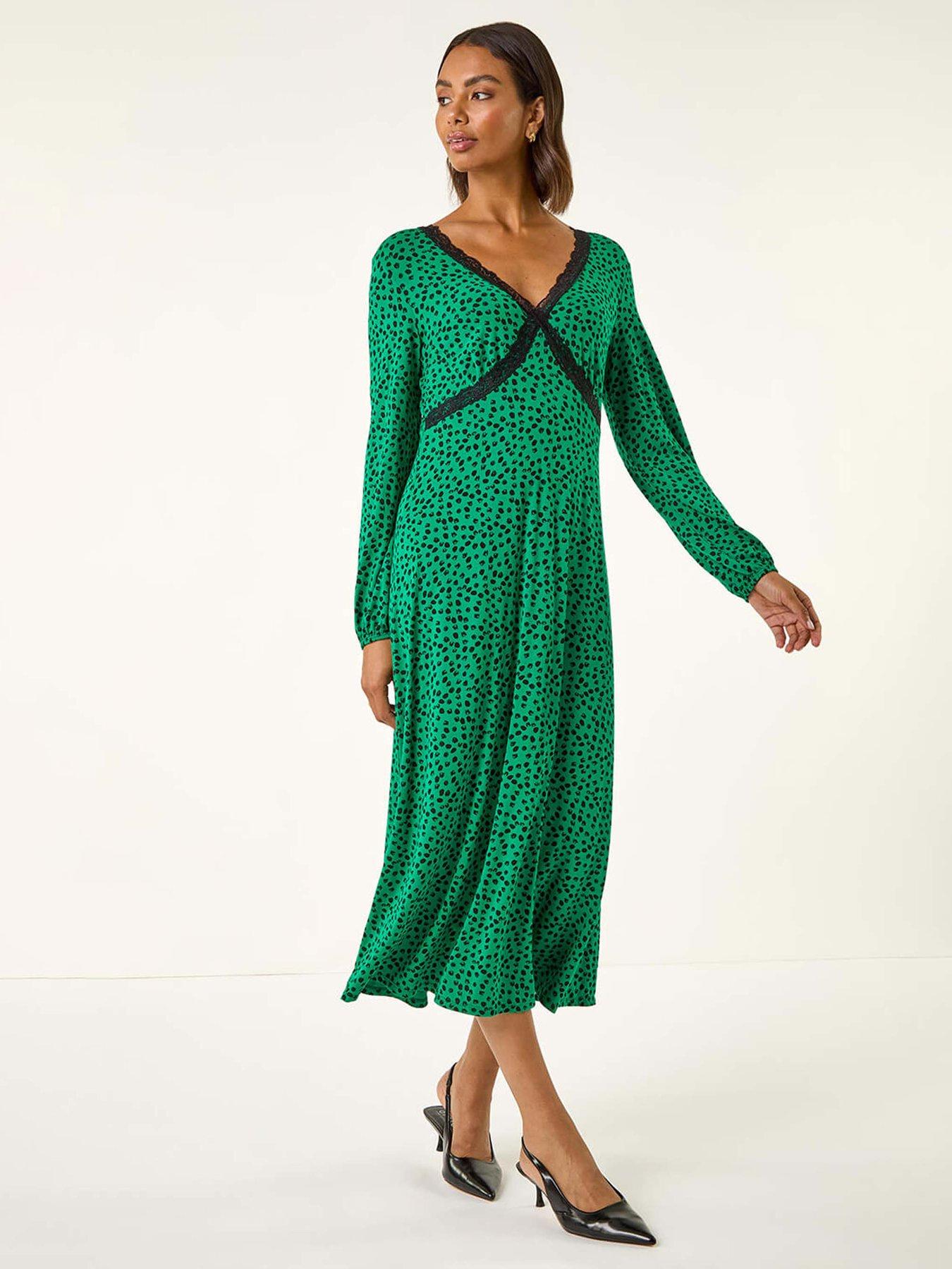 Image 1 of 5 of Roman Lace Front Midi Dress - Green