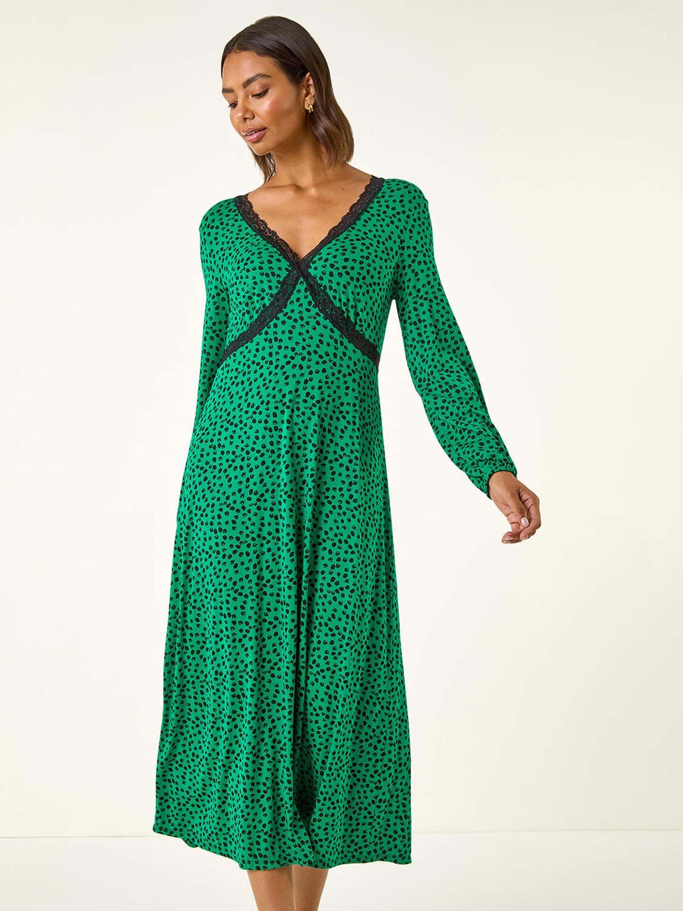 Image 3 of 5 of Roman Lace Front Midi Dress - Green